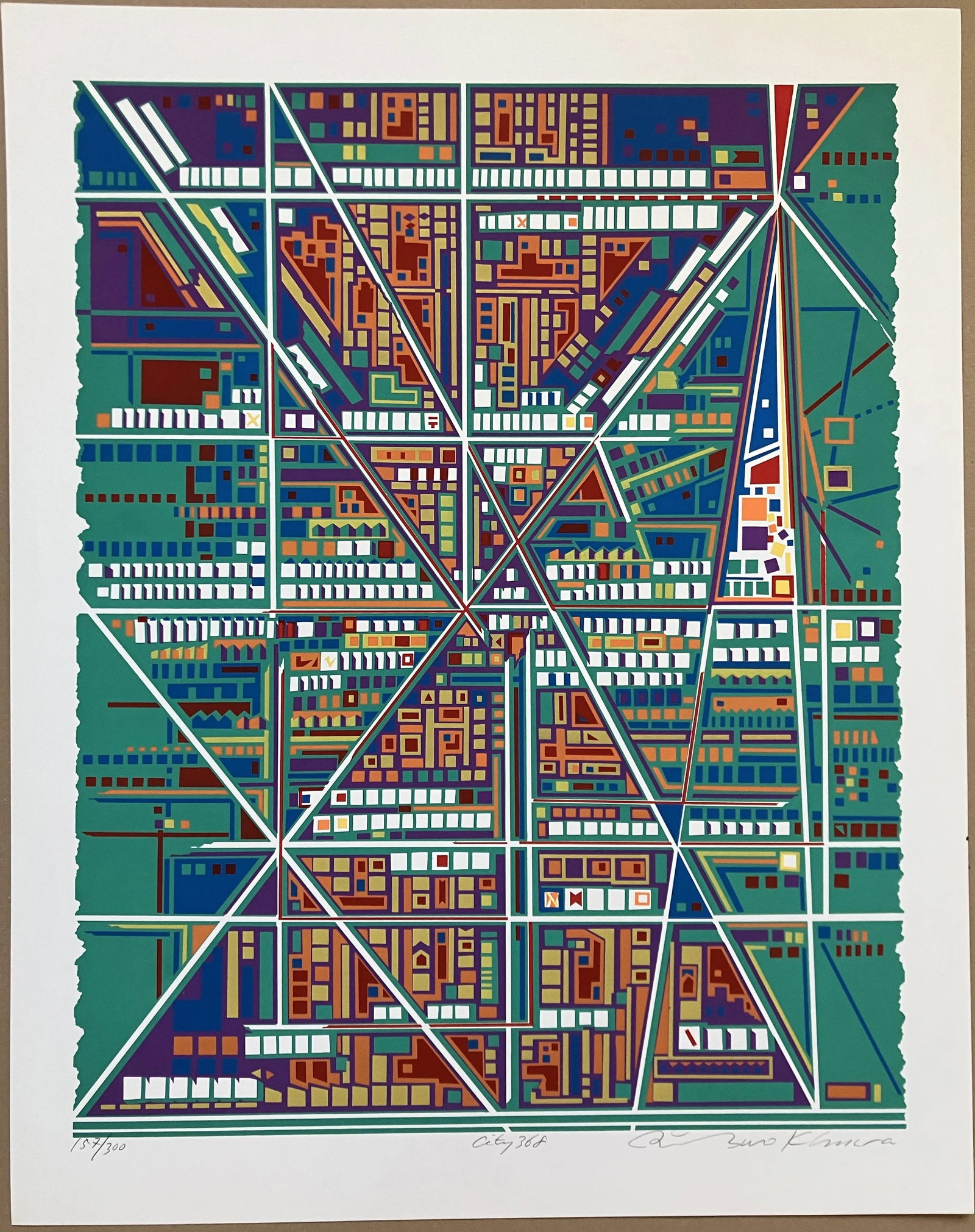 Risaburo Kimura Abstract Geometric Serigraph - City 368 - Signed, Numbered - 2
