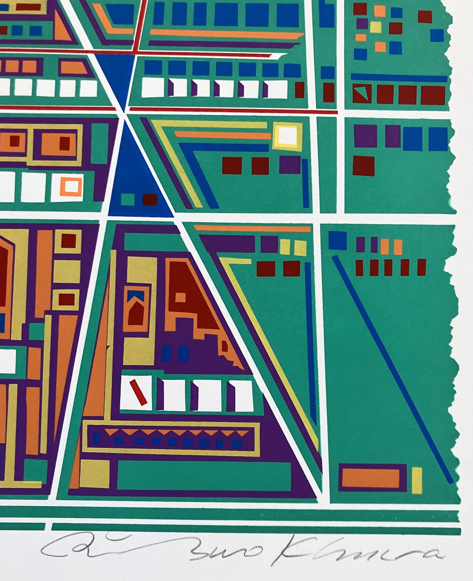 Risaburo Kimura Abstract Geometric Serigraph - City 368 - Signed, Numbered - 5