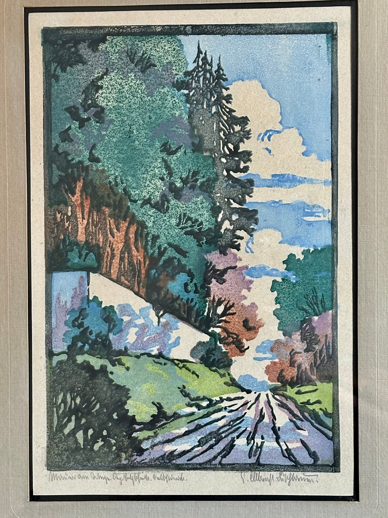 Vintage Framed Early 20th Century Landscape Woodblock Print - 10