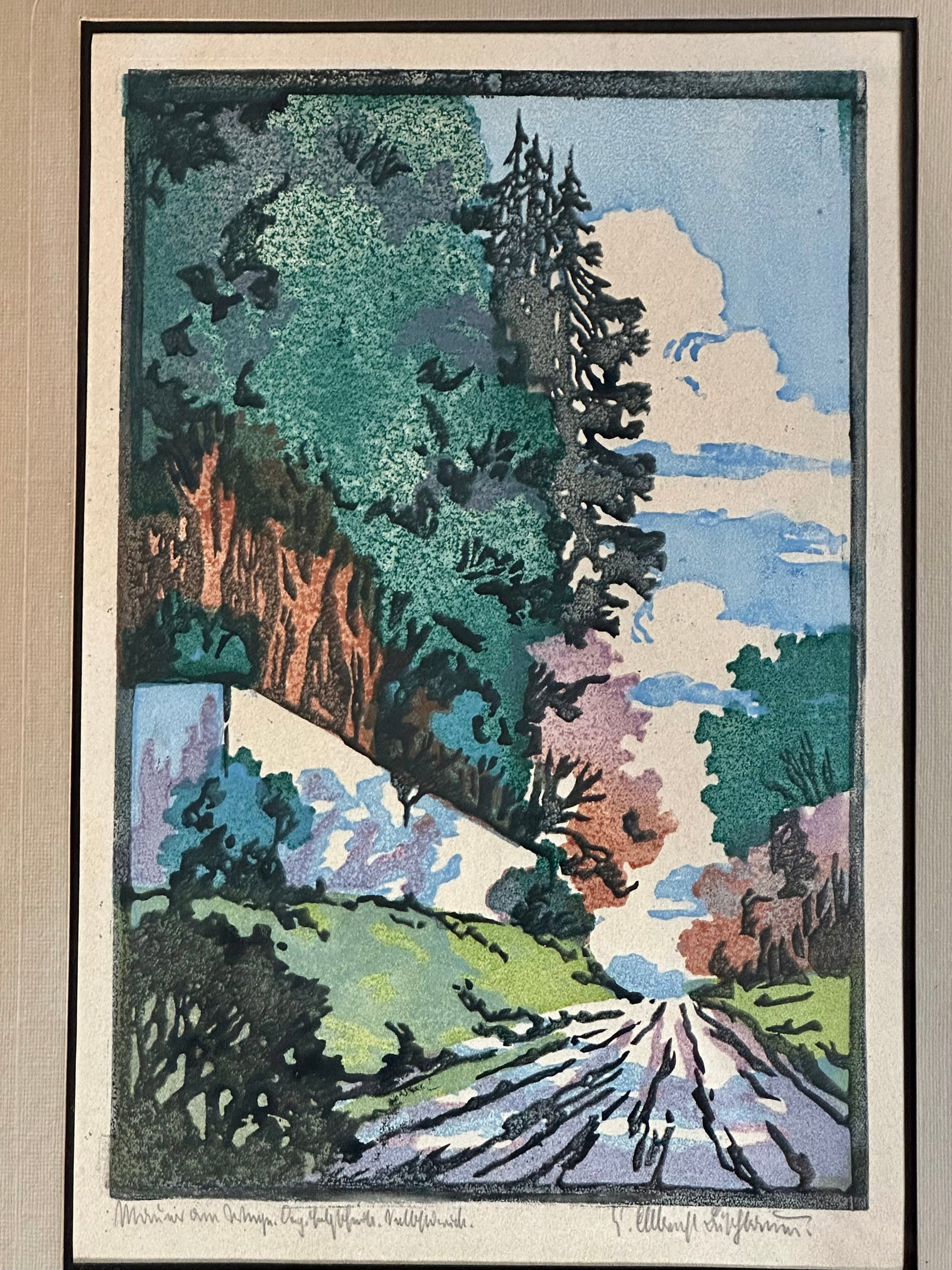Vintage Framed Early 20th Century Landscape Woodblock Print - 14