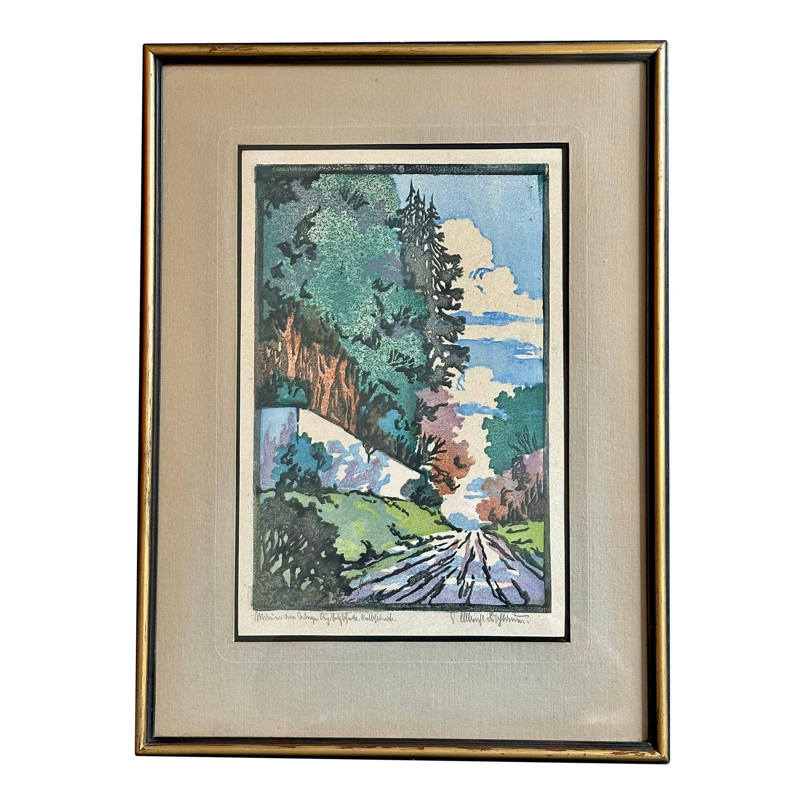Vintage Framed Early 20th Century Landscape Woodblock Print (1 of 14)