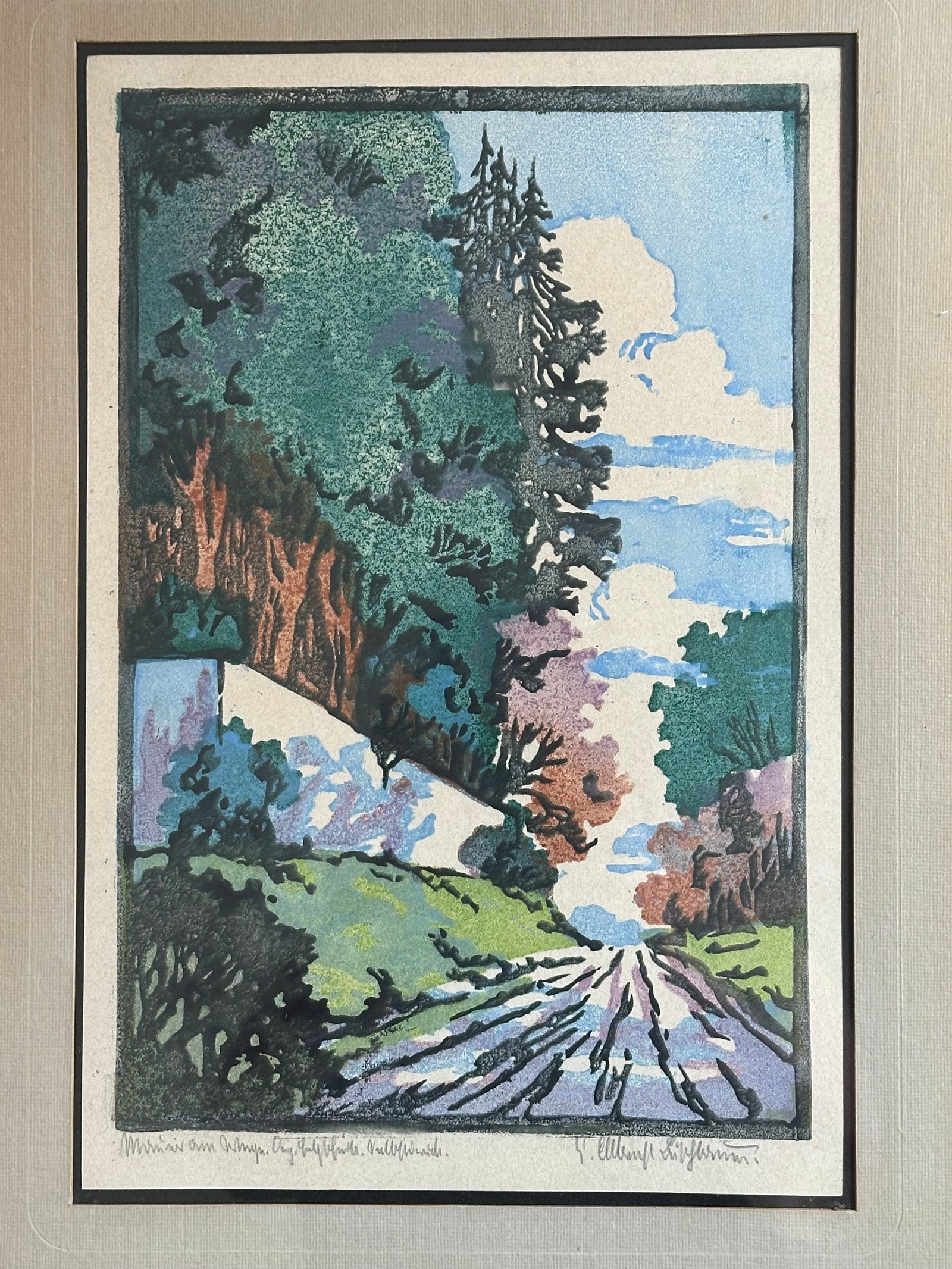 Vintage Framed Early 20th Century Landscape Woodblock Print - 2