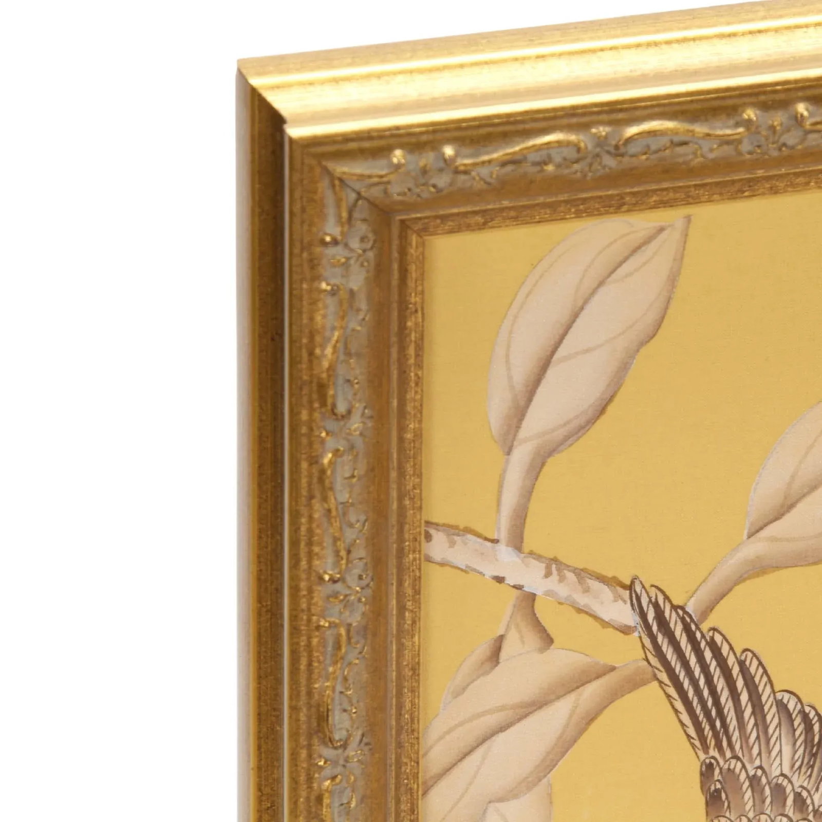 Silk Painting, Bird on Branch Wings Spread, Framed - 3