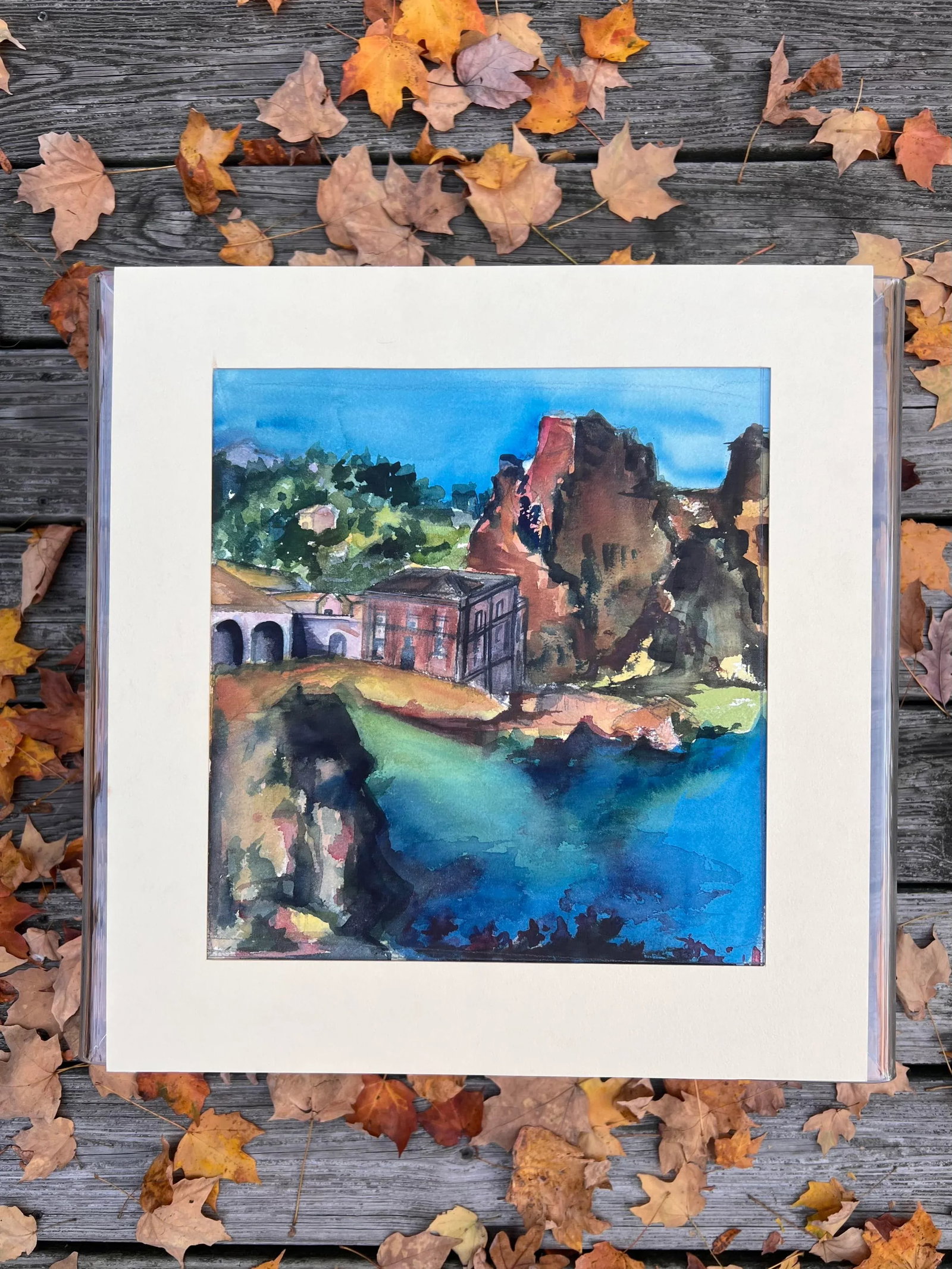 1970s Expressionist Seaside Village Scene Watercolor Painting - 3