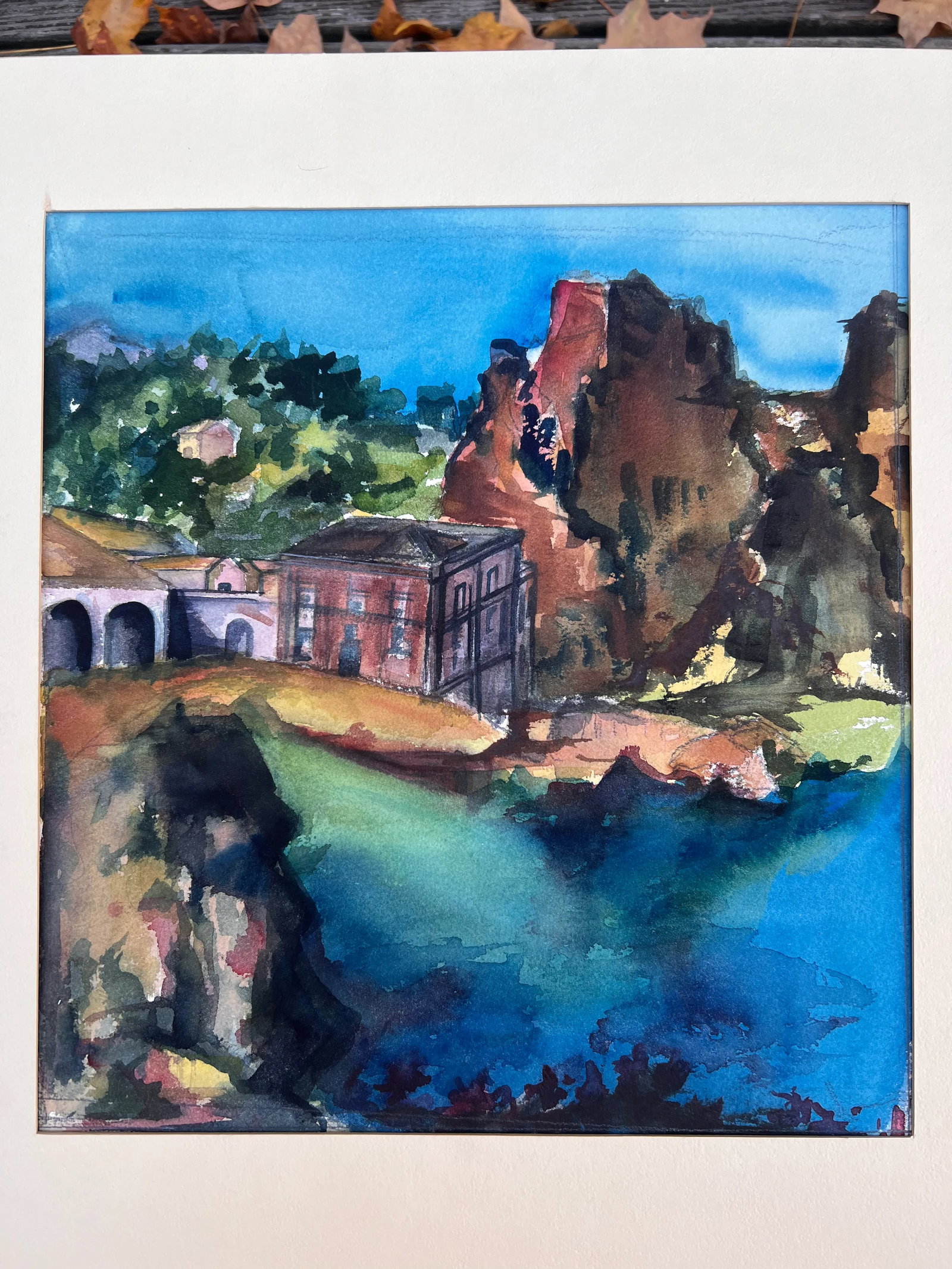 1970s Expressionist Seaside Village Scene Watercolor Painting - 4