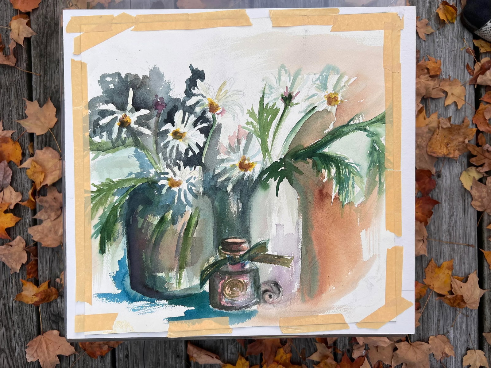 1970s Expressionist Seaside Village Scene Watercolor Painting - 5