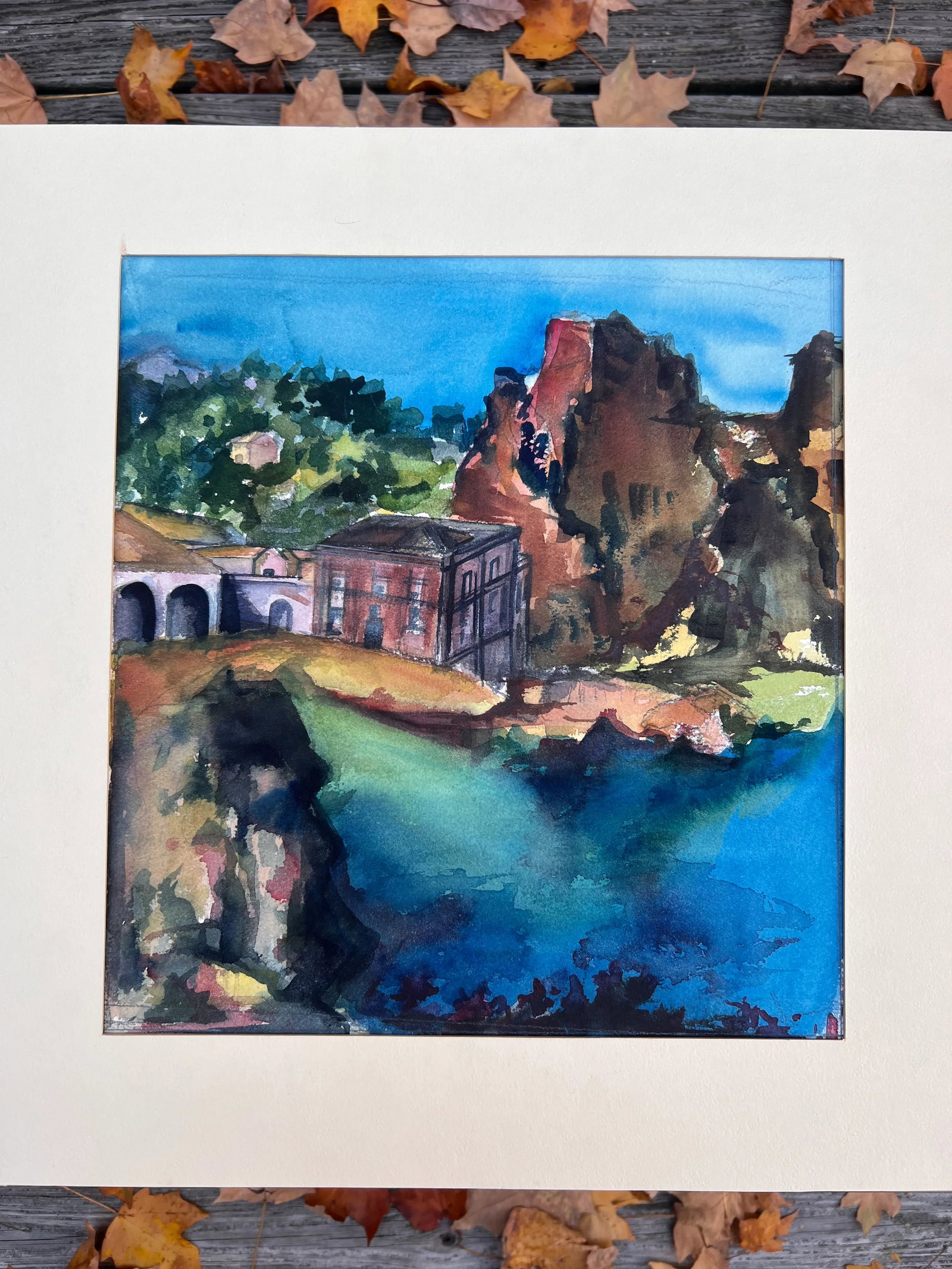 1970s Expressionist Seaside Village Scene Watercolor Painting - 6