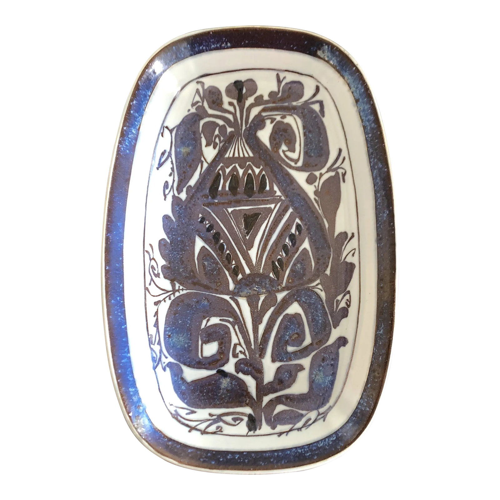 Vintage 1960s Mid-Century Modern Ceramic Dish From Denmark: This vintage ceramic dish from Denmark is from the Tenera collection shapes designed by artistic director Nils Thorsson. Then artists and designers were allowed to add their patterns and motifs. This 