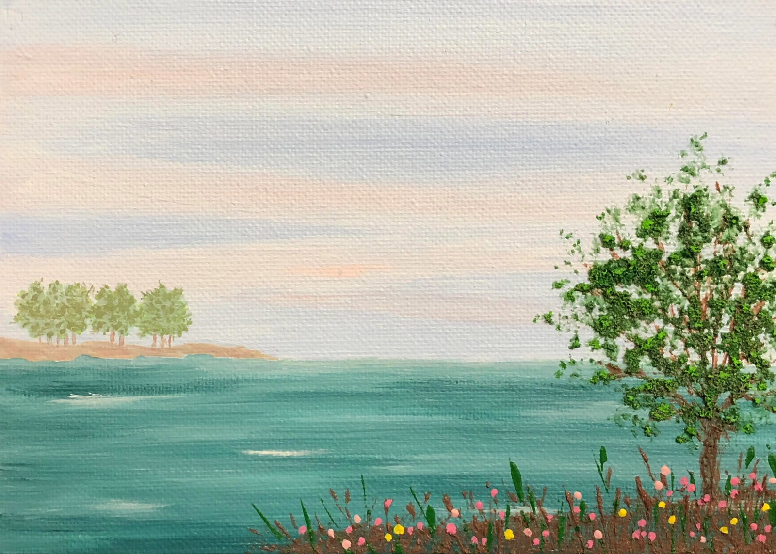 "Peaceful" Contemporary Original Impressionist Style Landscape Acrylic Painting by Deb Bossert (1 of 6)