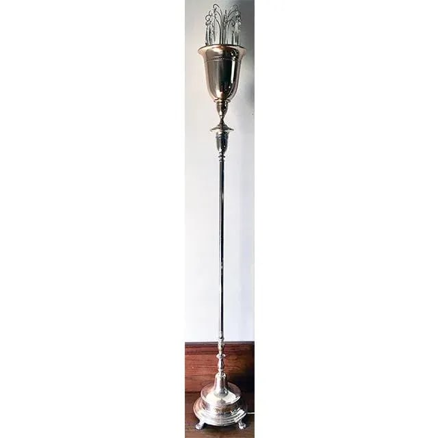 1940s Art Deco Silver + Crystal Fountain Floor Lamp - 13