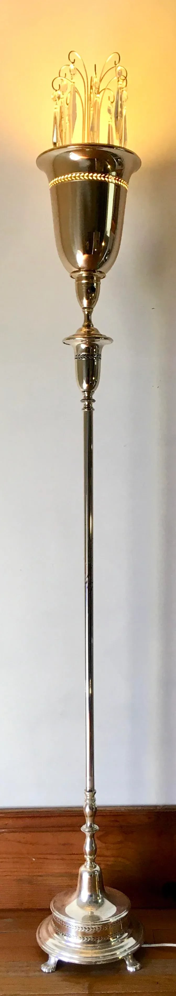 1940s Art Deco Silver + Crystal Fountain Floor Lamp - 2