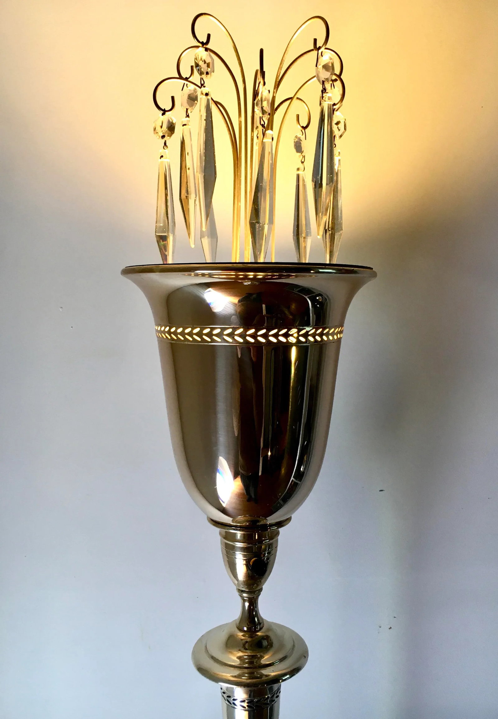 1940s Art Deco Silver + Crystal Fountain Floor Lamp - 3