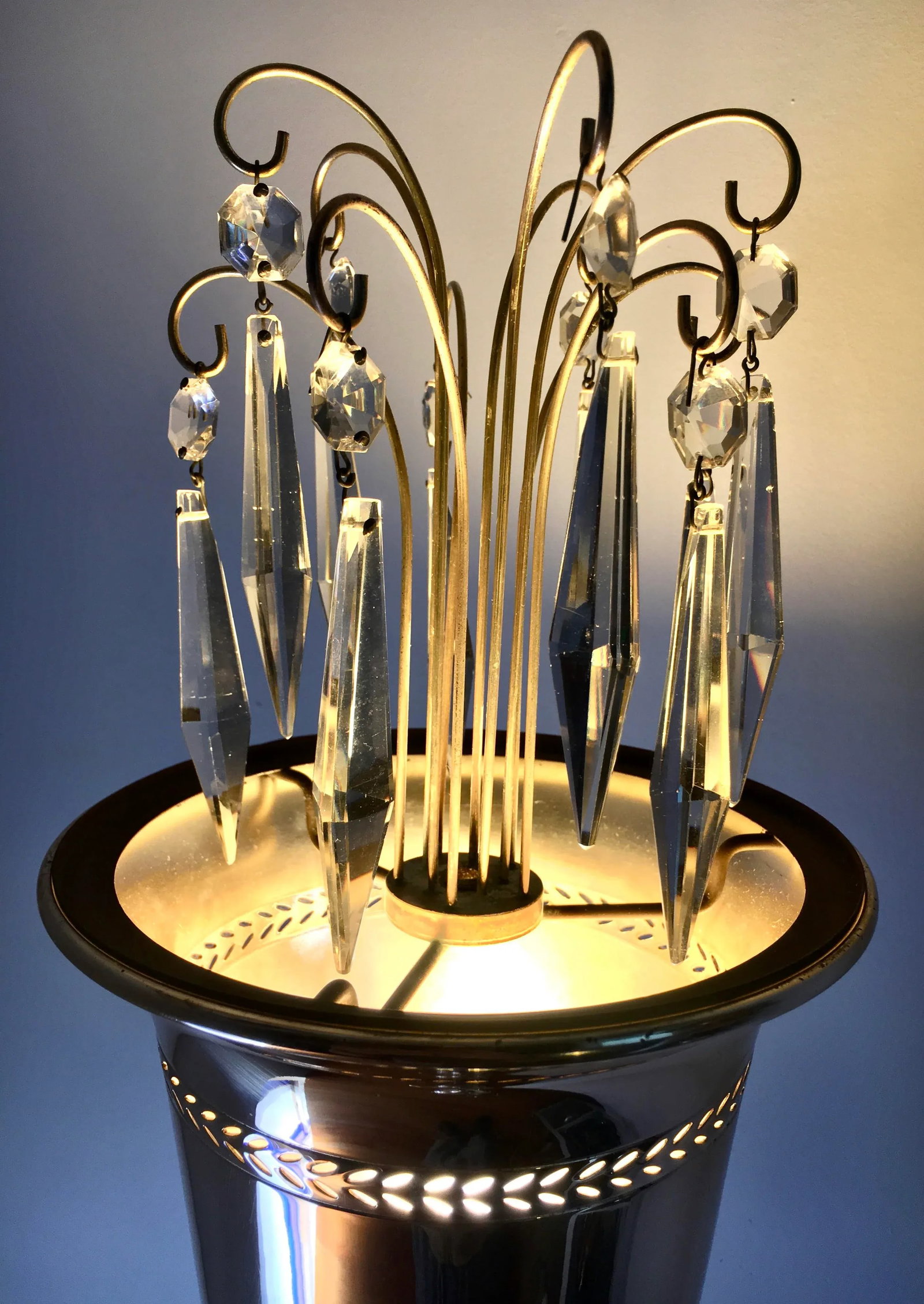 1940s Art Deco Silver + Crystal Fountain Floor Lamp - 4