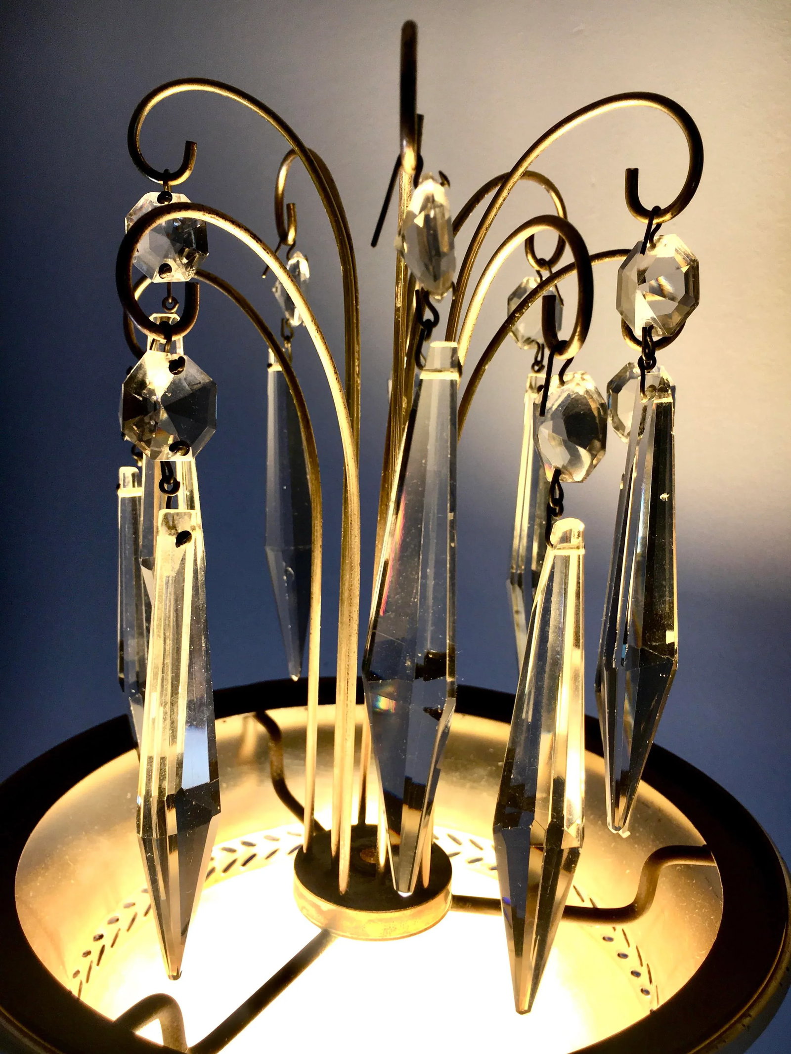 1940s Art Deco Silver + Crystal Fountain Floor Lamp - 7