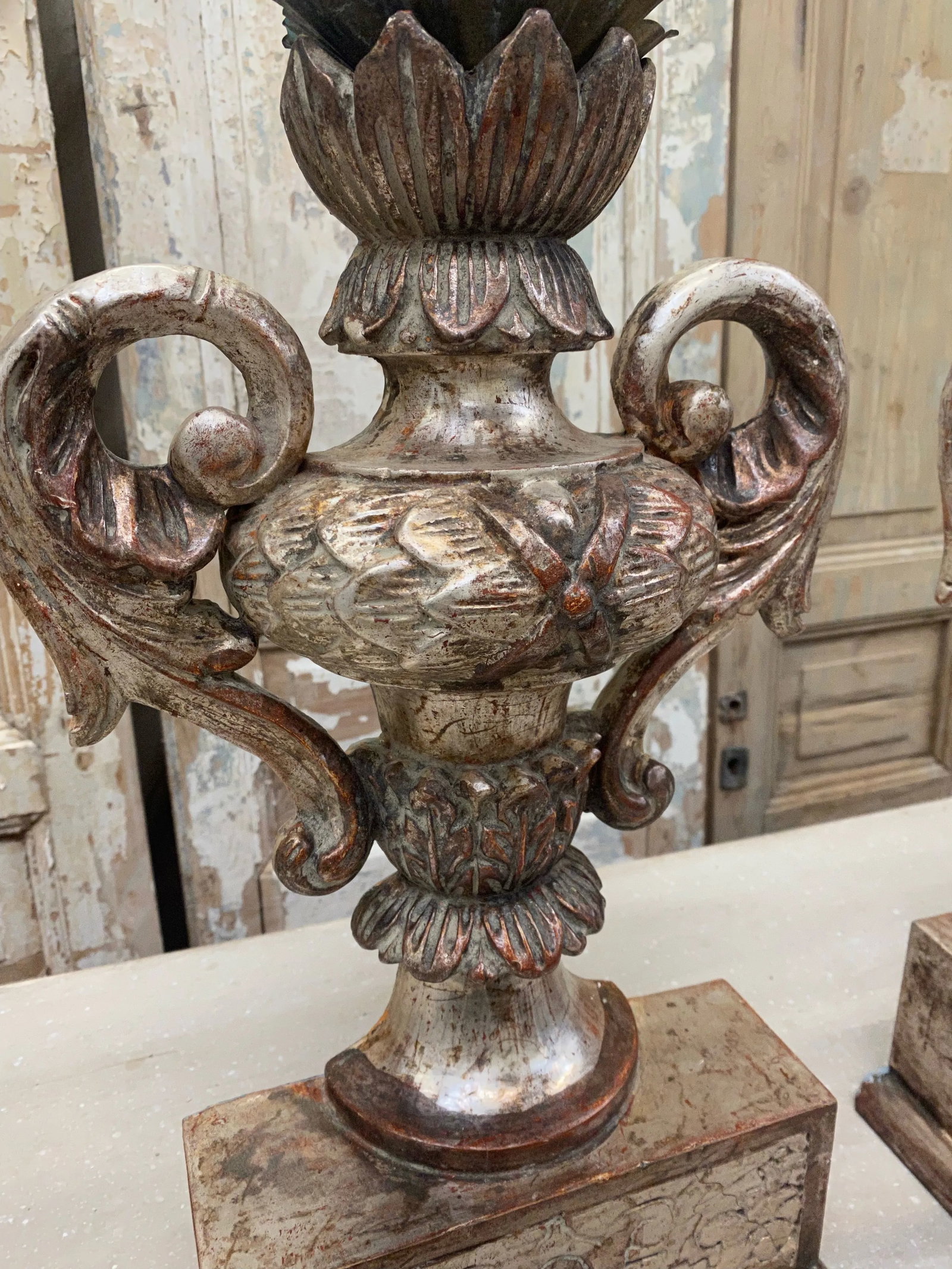 Italian Tuscan Carved Wood Pedestal Candle Holders - a Pair - 3