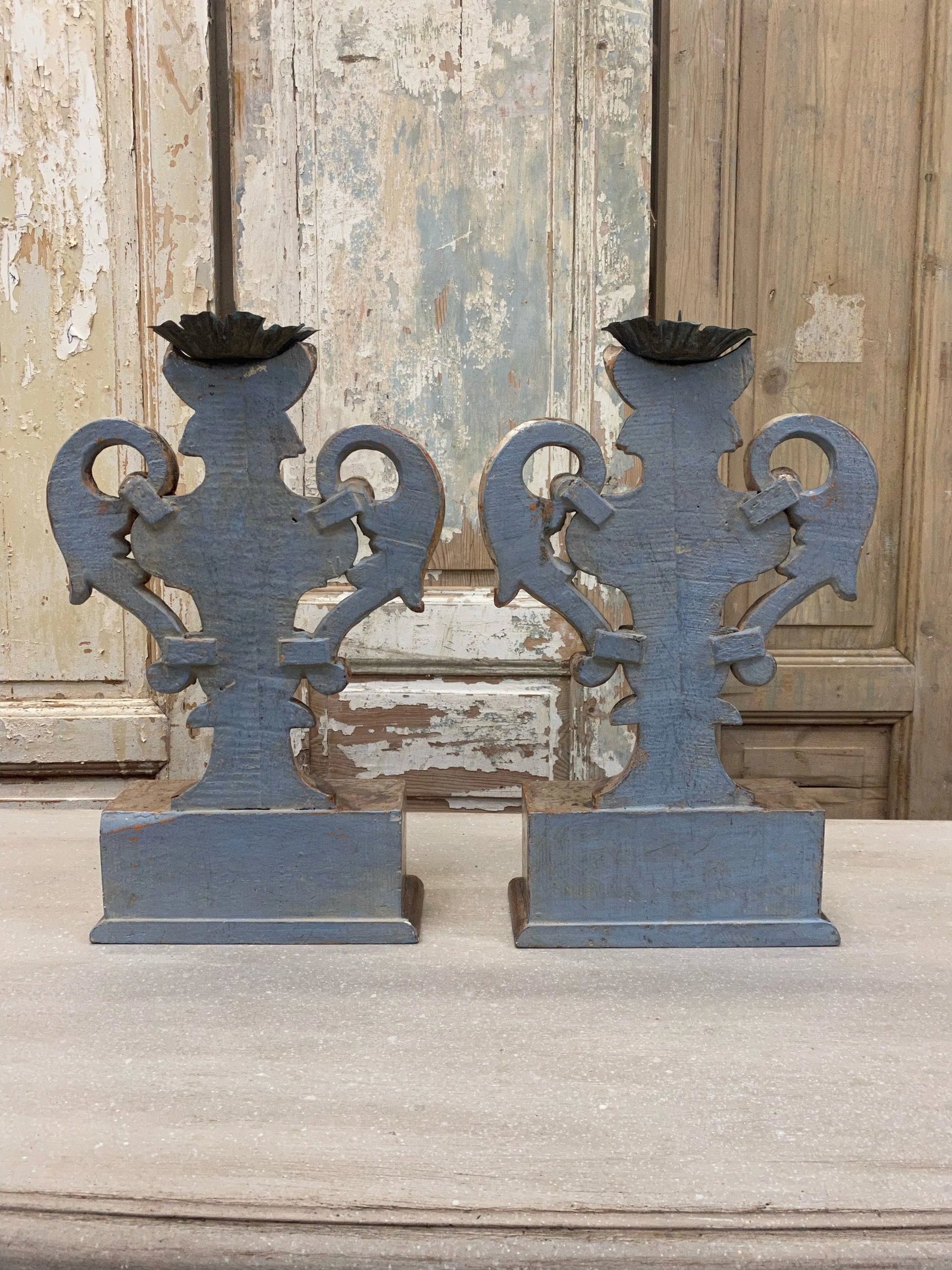 Italian Tuscan Carved Wood Pedestal Candle Holders - a Pair - 5