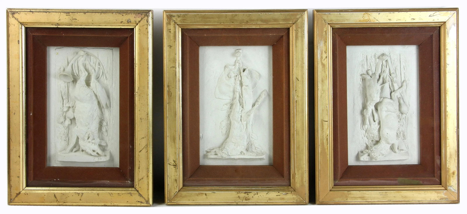 Set of 3 1900 - 1909 Hunting Motif Framed Plaster Reliefs - 6