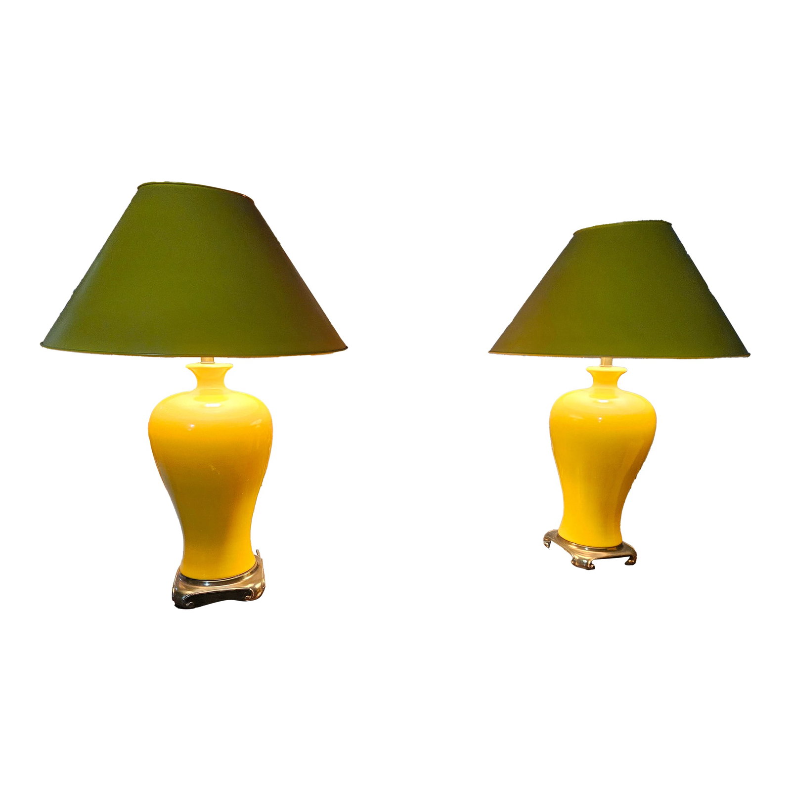 1960s Mid-Century Modern Chrome Yellow Pottery Table Lamps - a Pair (1 of 7)