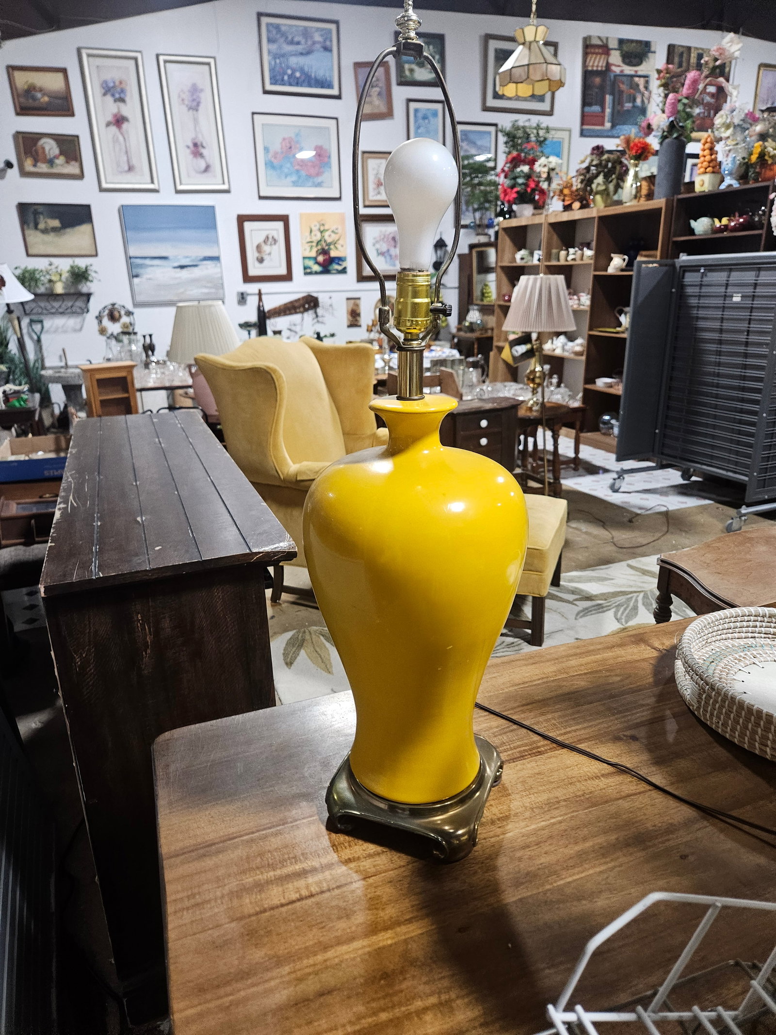 1960s Mid-Century Modern Chrome Yellow Pottery Table Lamps - a Pair - 2