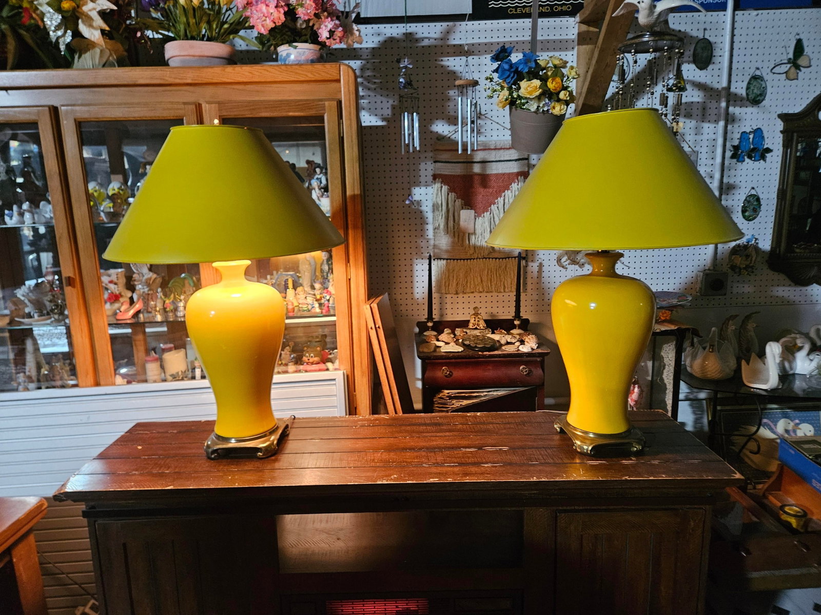1960s Mid-Century Modern Chrome Yellow Pottery Table Lamps - a Pair - 4
