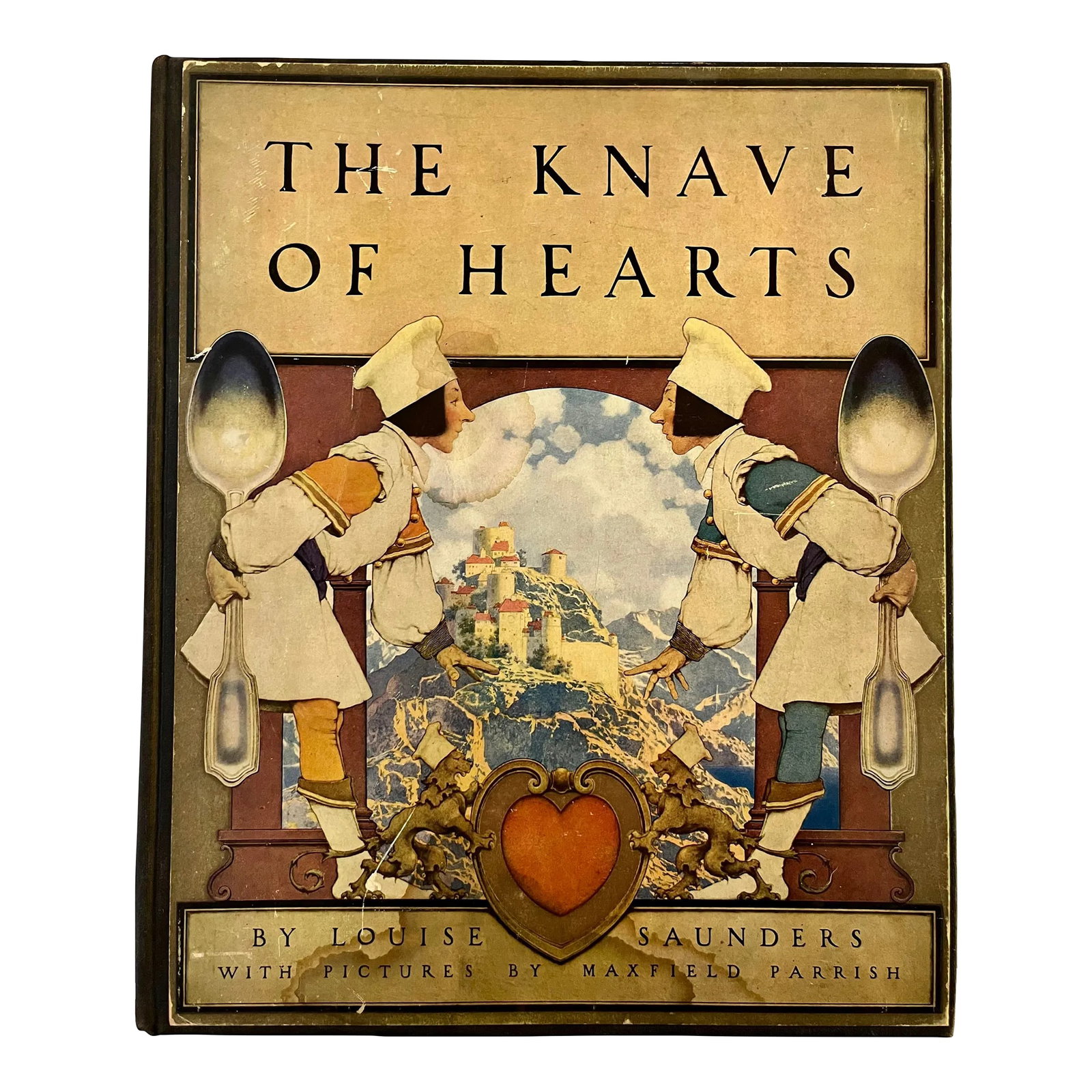 The Knave of Hearts, 1925, Scribner's, 1st Folio Edition, Illus. By Maxwell Parrish Book: Illustrated throughout with full color plate illustrations. Original black cloth with color pictorial label on front cover. Color pictorial endpapers. "Not until 1920 did [Parrish] agree to