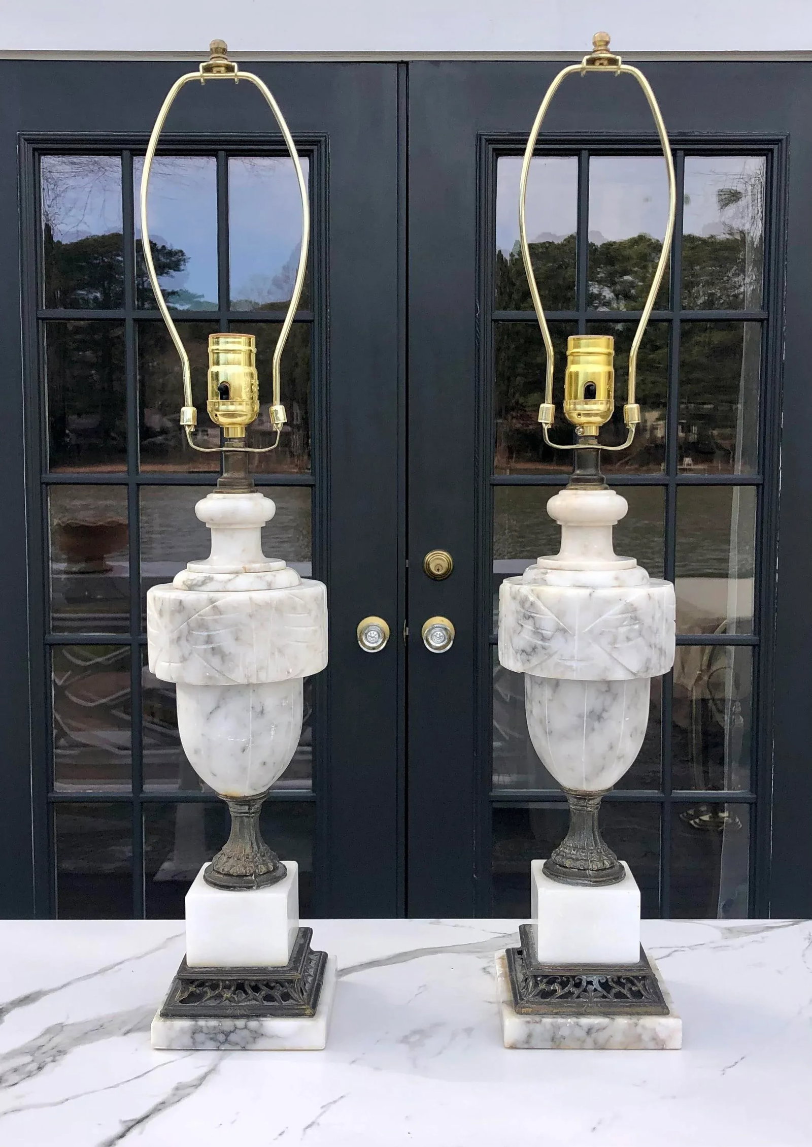 Late 19th Century Alabaster and Bronze Table Lamps, a Pair - 2