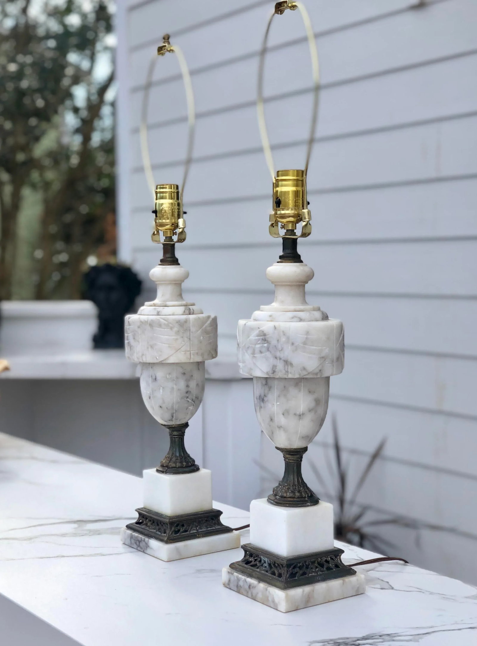 Late 19th Century Alabaster and Bronze Table Lamps, a Pair - 6
