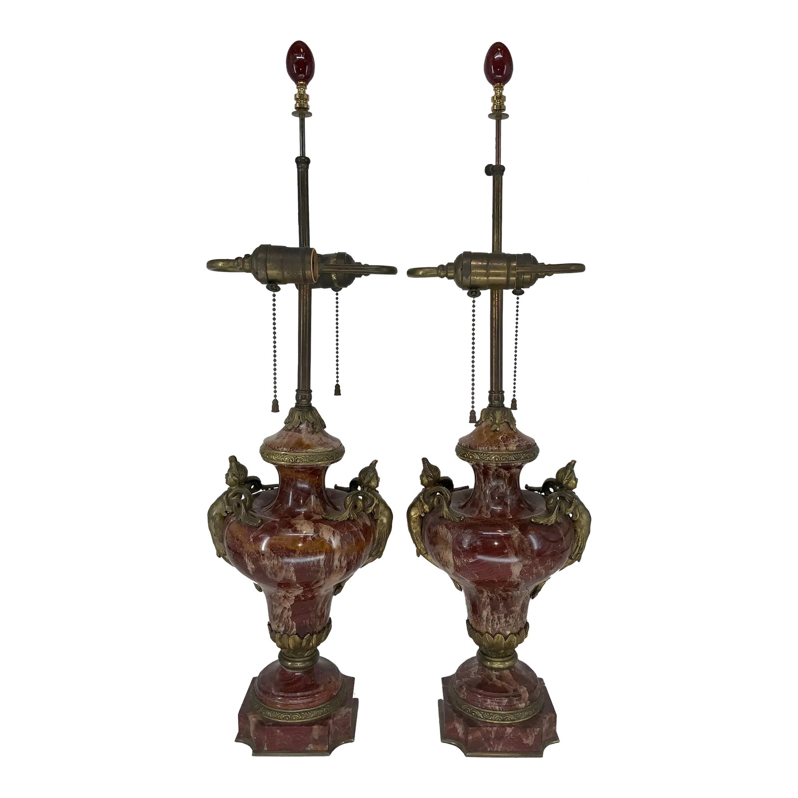 Pair of French Empire Style Rouge Marble Table Lamps With Figuras Bronze Mounts (1 of 13)