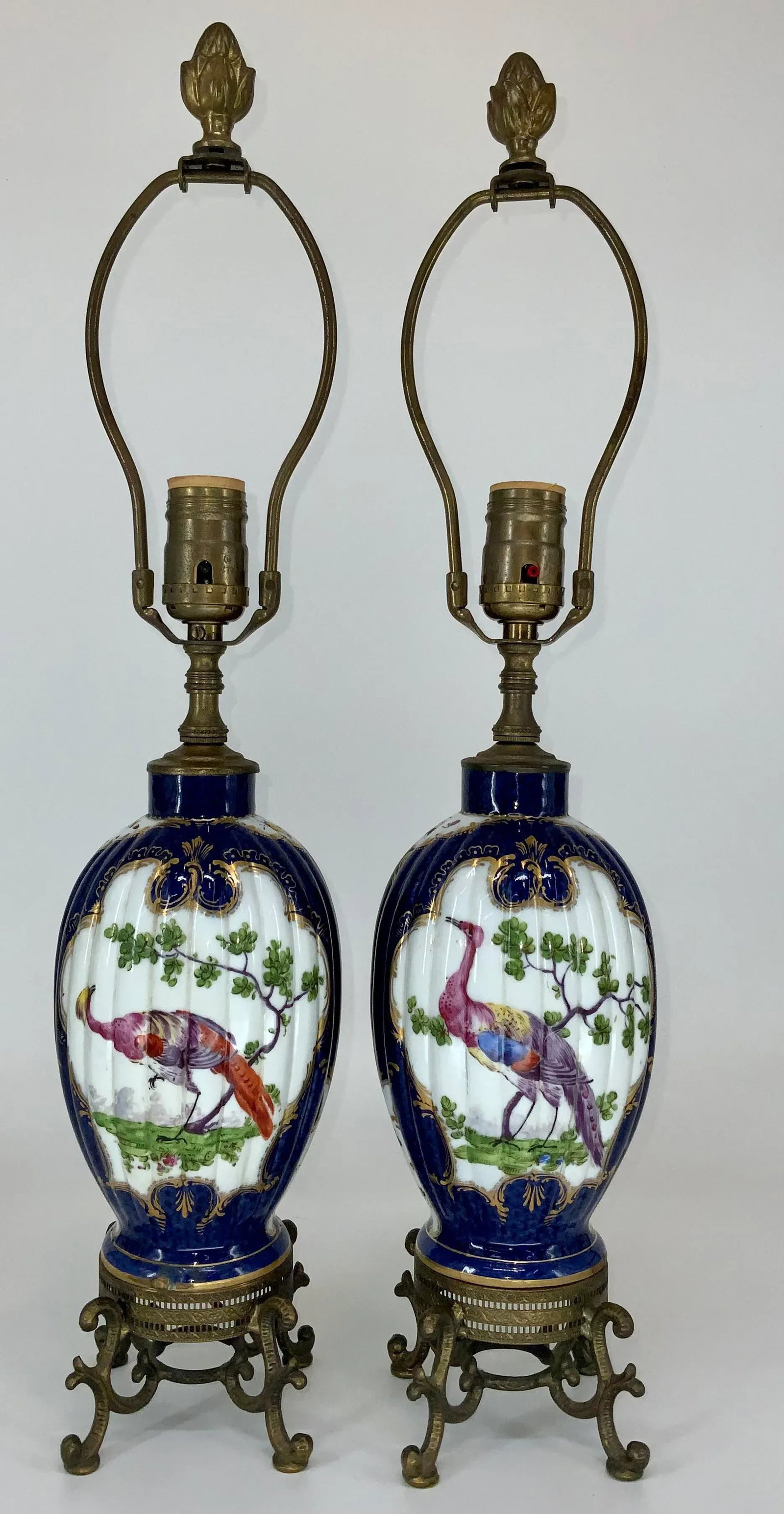 Pair of Worcester Dr Wall Porcelain Lamps - 12