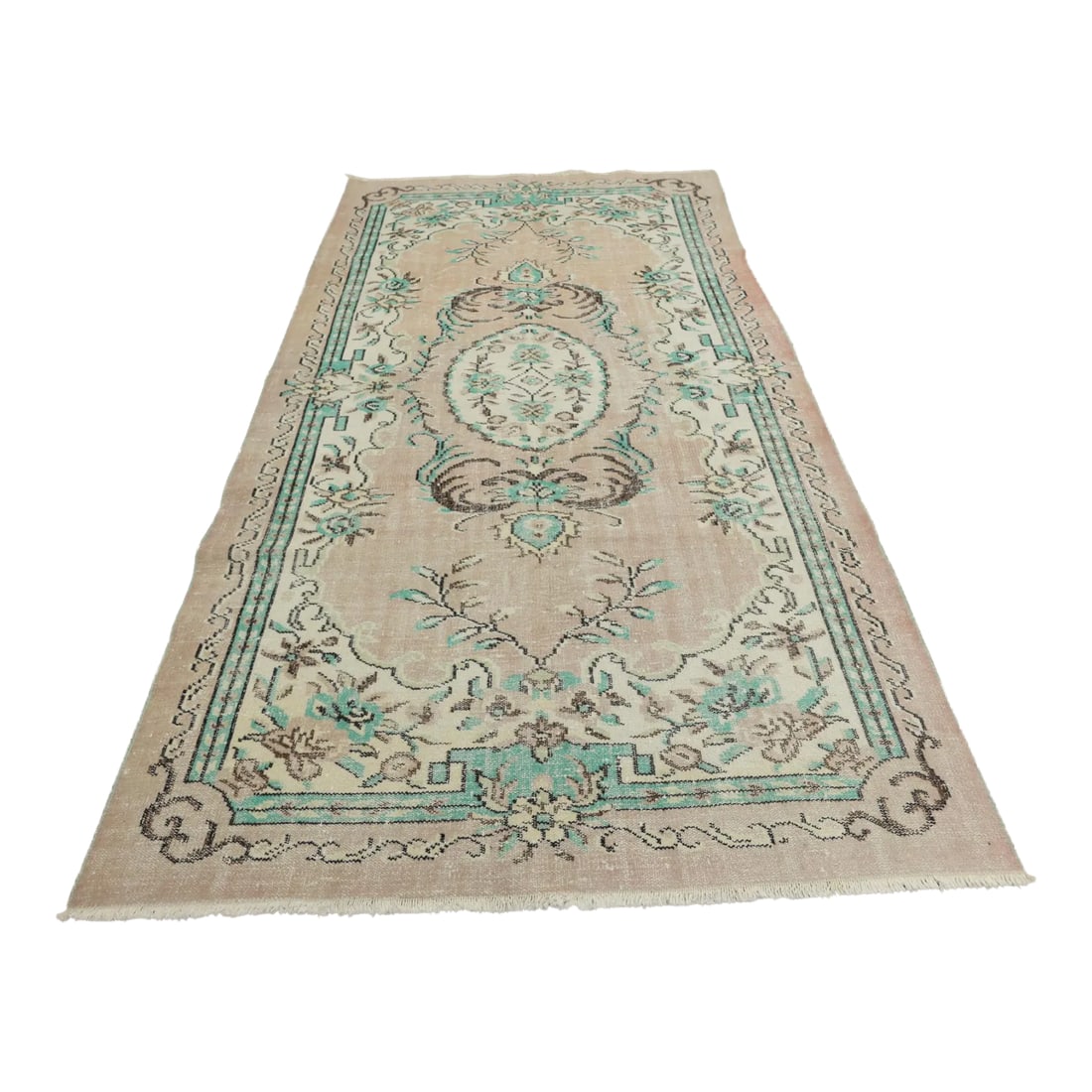 1950s Asian Vintage Floral Desing Natural Wool Oushak Area Rug (1 of 13)
