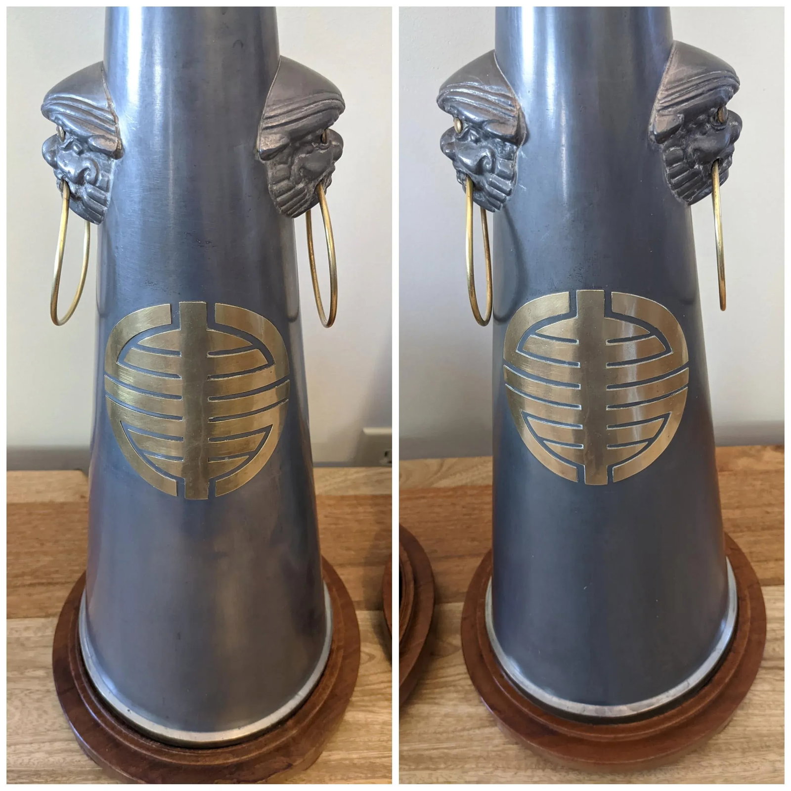 Pair of 1940s Hollywood Regency/Chinoiserie Style Pewter Lamps - 2