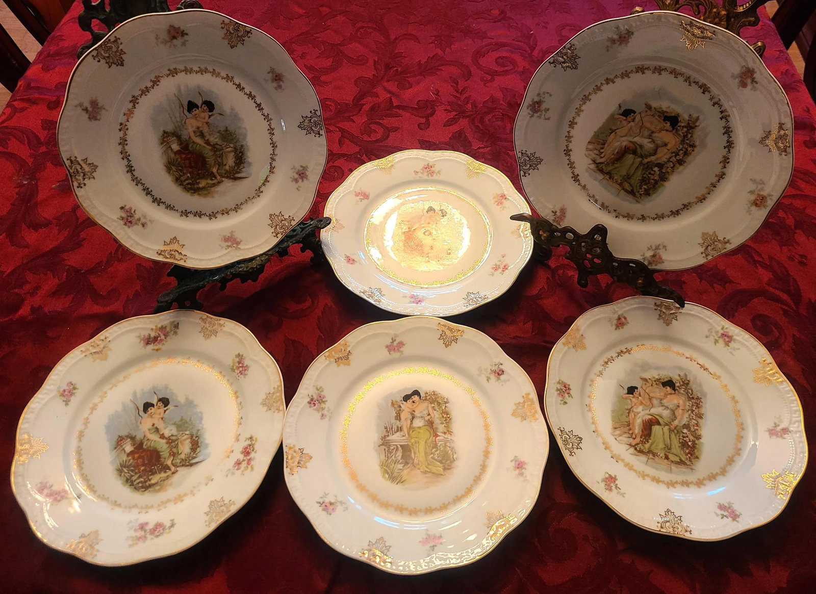 Antique z.s. & Co. Zeh Scherzer Bavaria Germany Cherub Plates- Set of 6 - 2