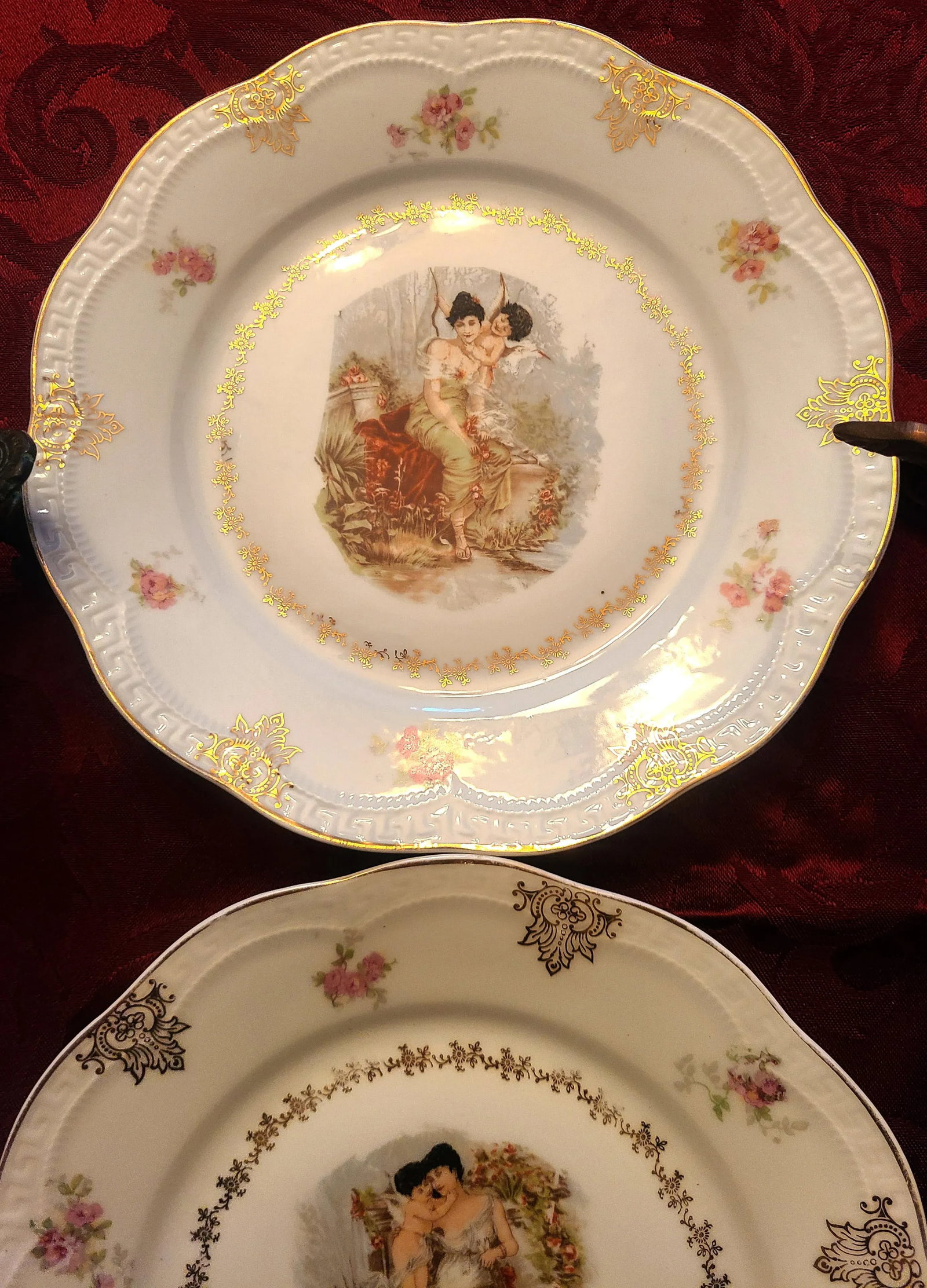 Antique z.s. & Co. Zeh Scherzer Bavaria Germany Cherub Plates- Set of 6 - 7