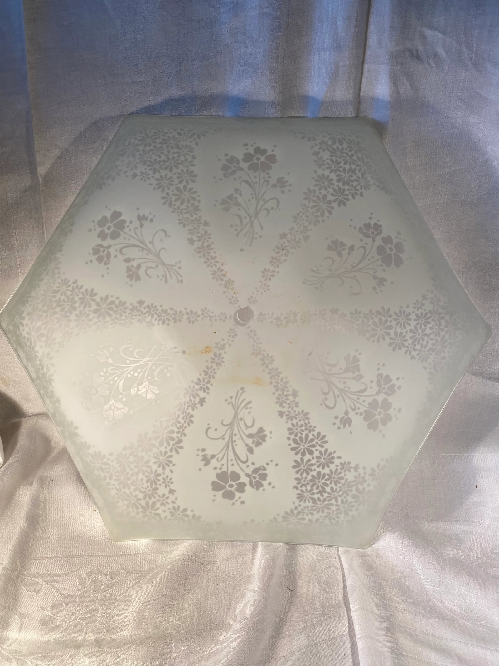 1950s Glass Floral Hexagon Diffuser for Flush Mount Light Fixture - 10