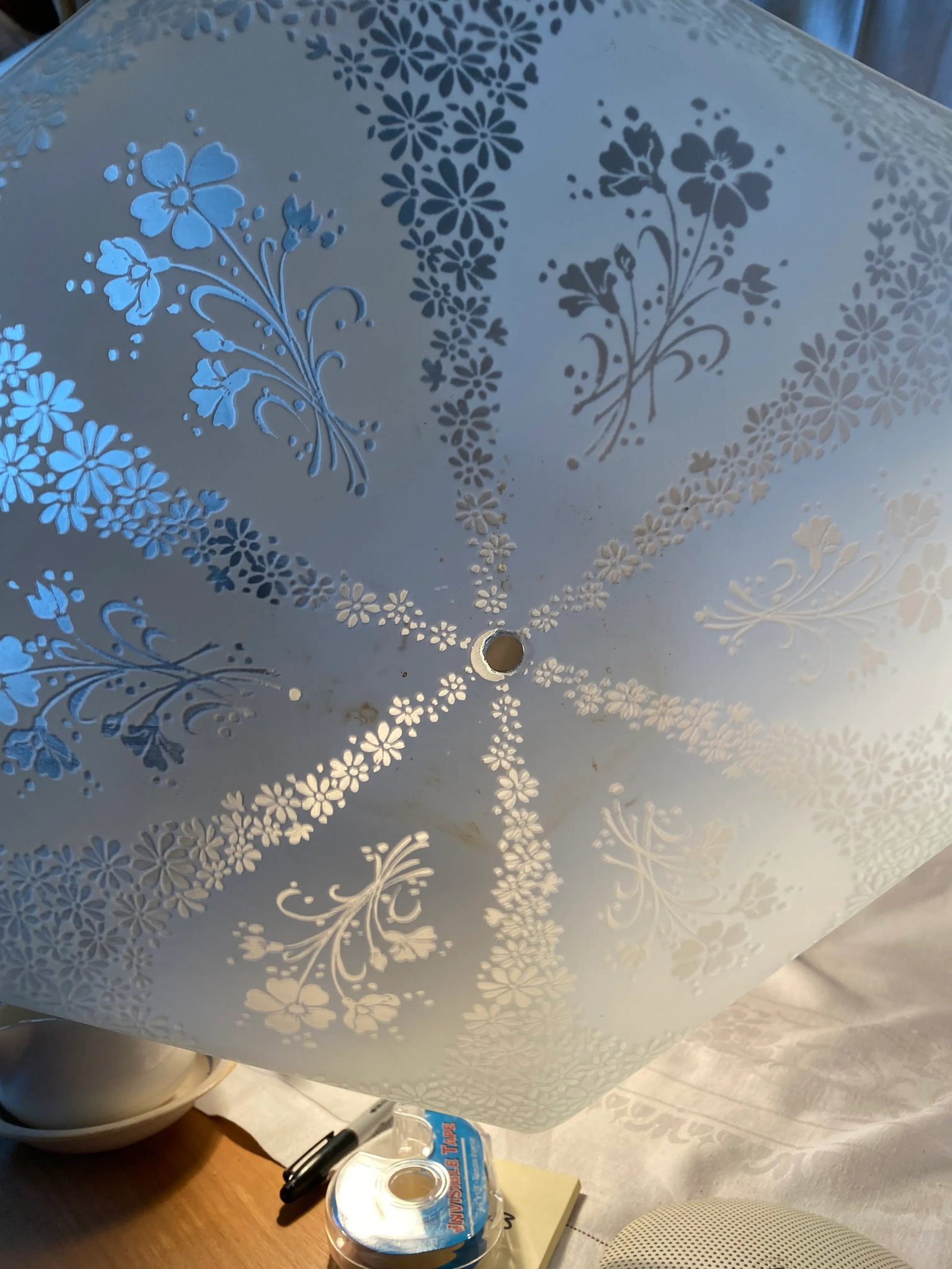 1950s Glass Floral Hexagon Diffuser for Flush Mount Light Fixture - 2