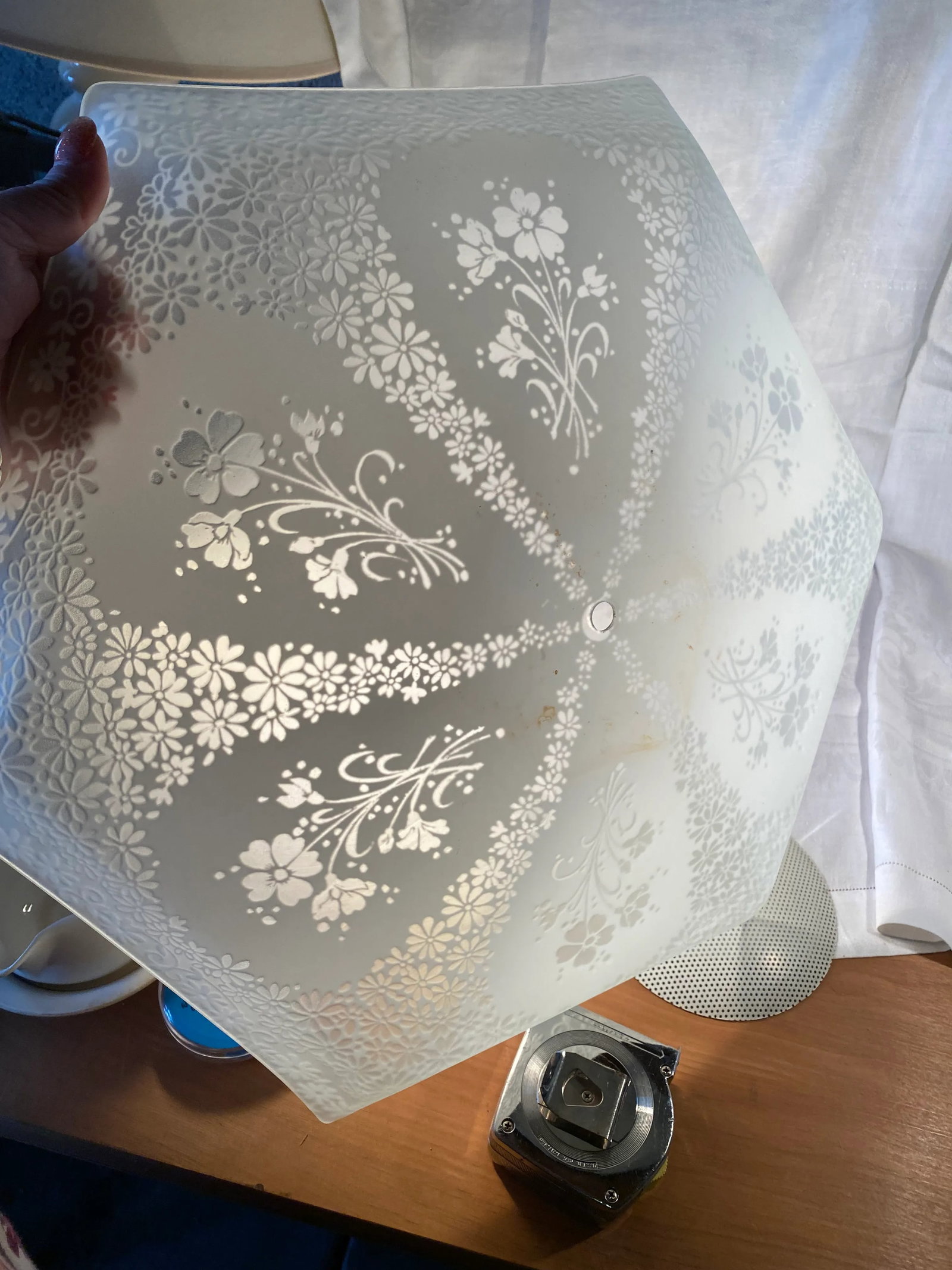 1950s Glass Floral Hexagon Diffuser for Flush Mount Light Fixture - 6