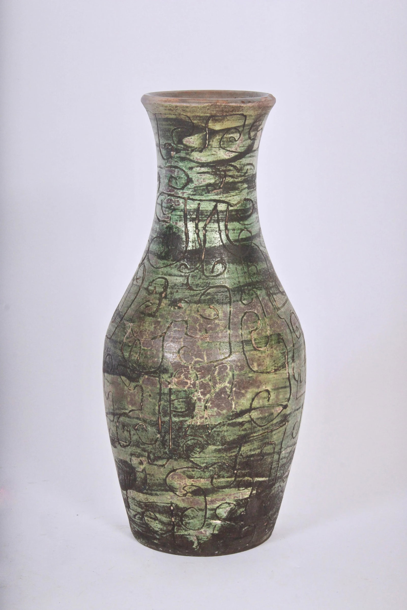 1950s Signed French Art Studio Incised Ceramic Vase - 10