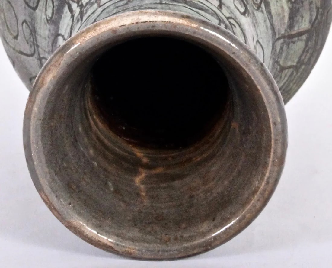 1950s Signed French Art Studio Incised Ceramic Vase - 11