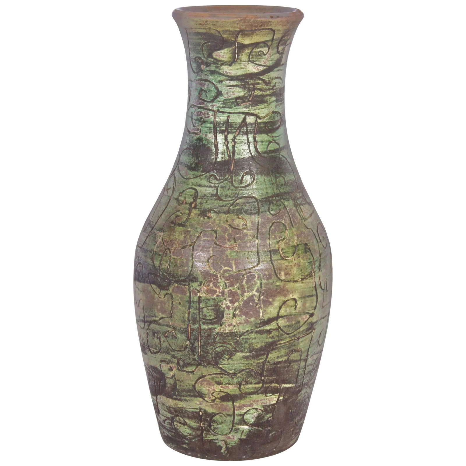 1950s Signed French Art Studio Incised Ceramic Vase - 12