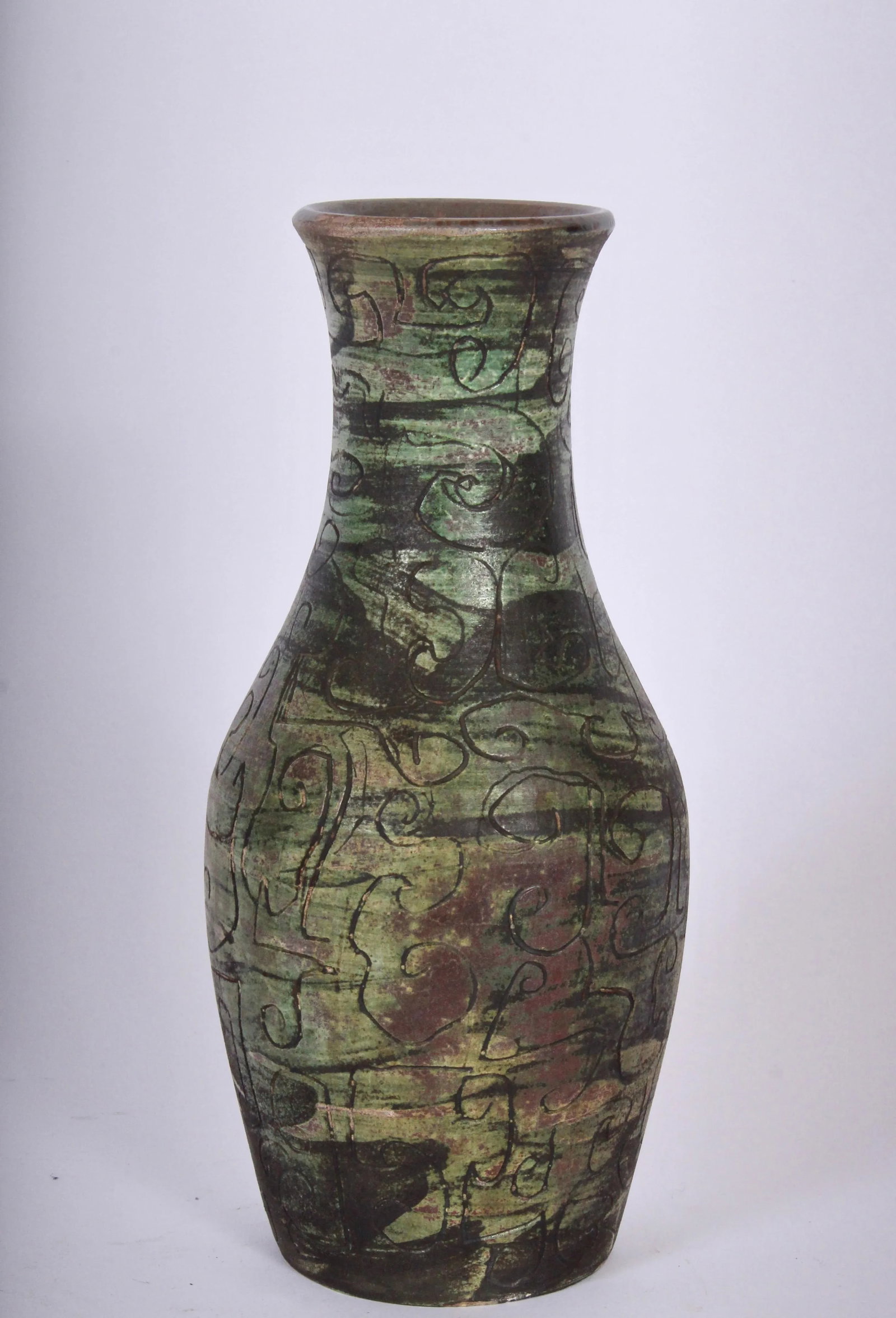 1950s Signed French Art Studio Incised Ceramic Vase - 2