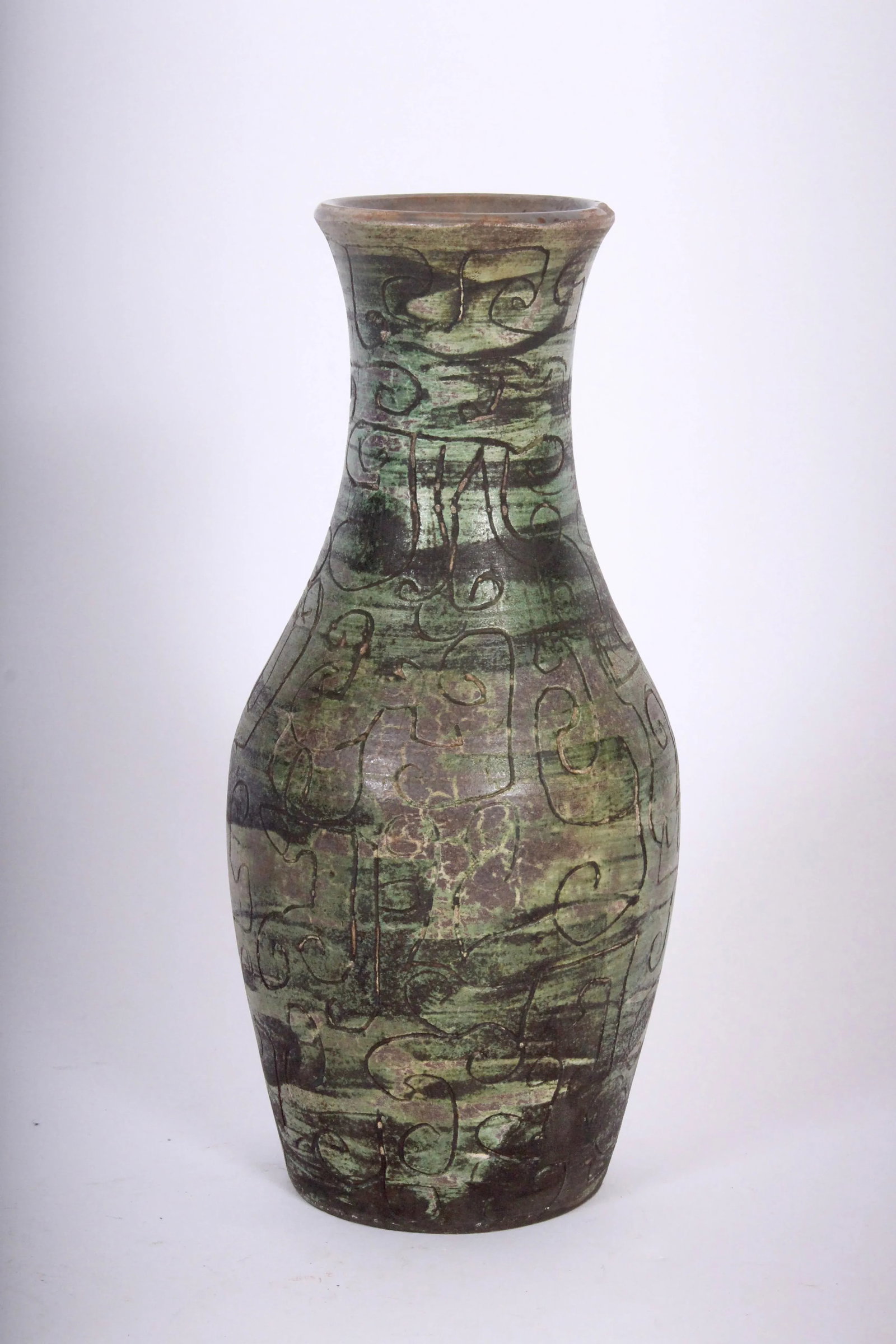 1950s Signed French Art Studio Incised Ceramic Vase - 3