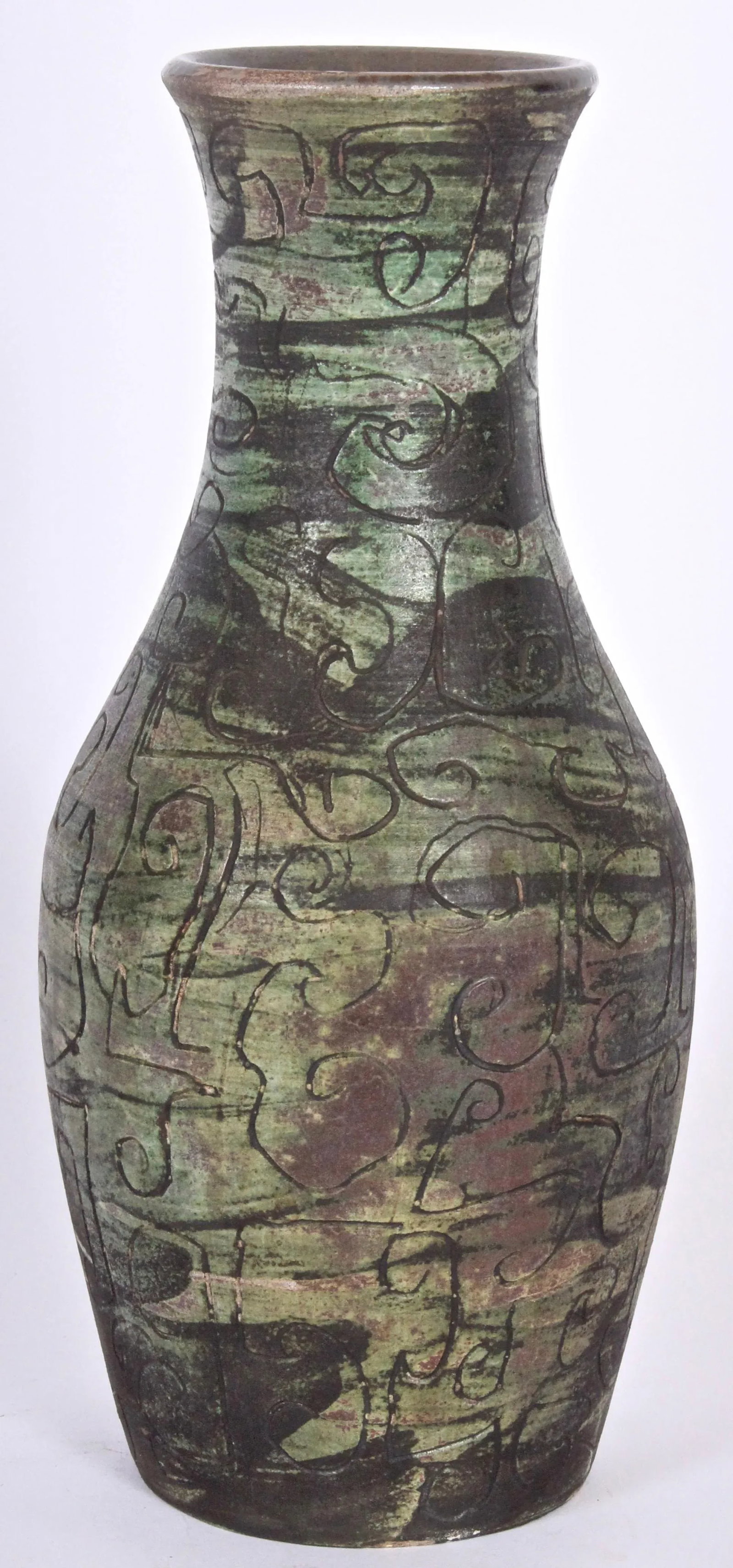 1950s Signed French Art Studio Incised Ceramic Vase - 4