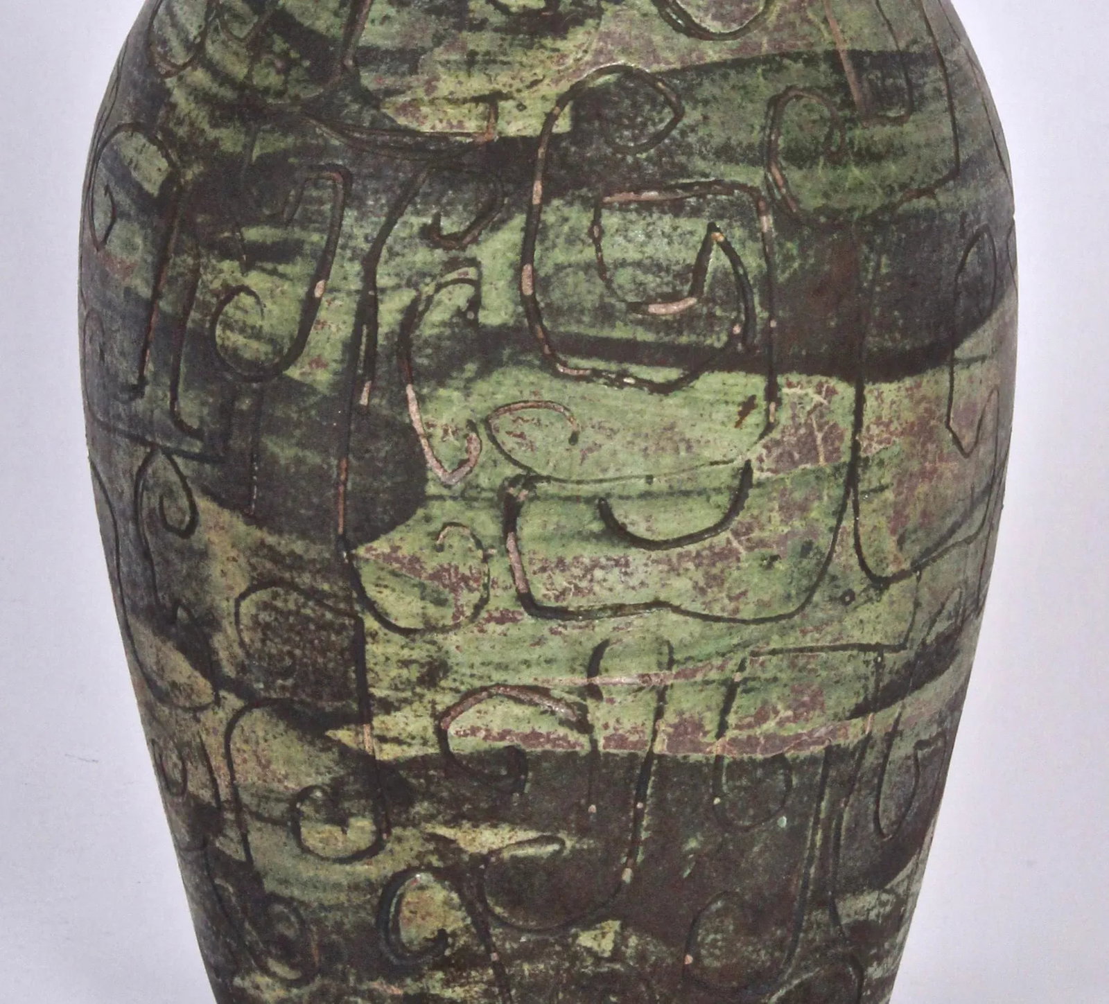 1950s Signed French Art Studio Incised Ceramic Vase - 5