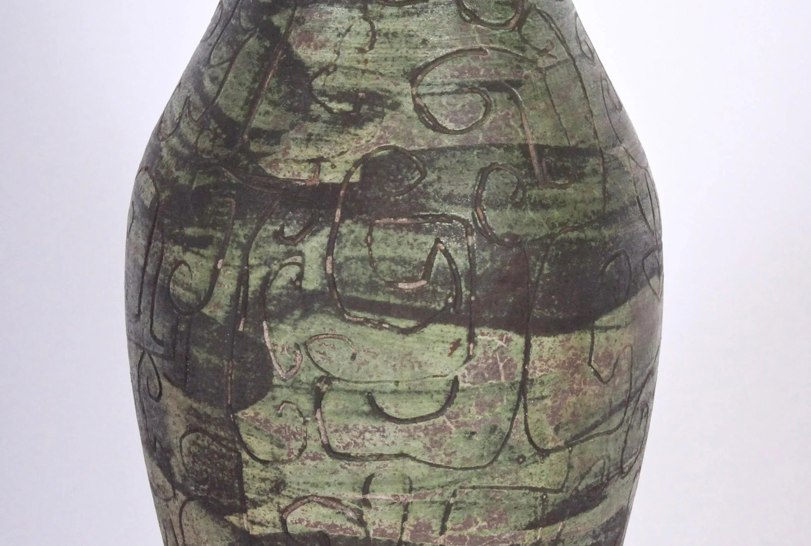 1950s Signed French Art Studio Incised Ceramic Vase - 6