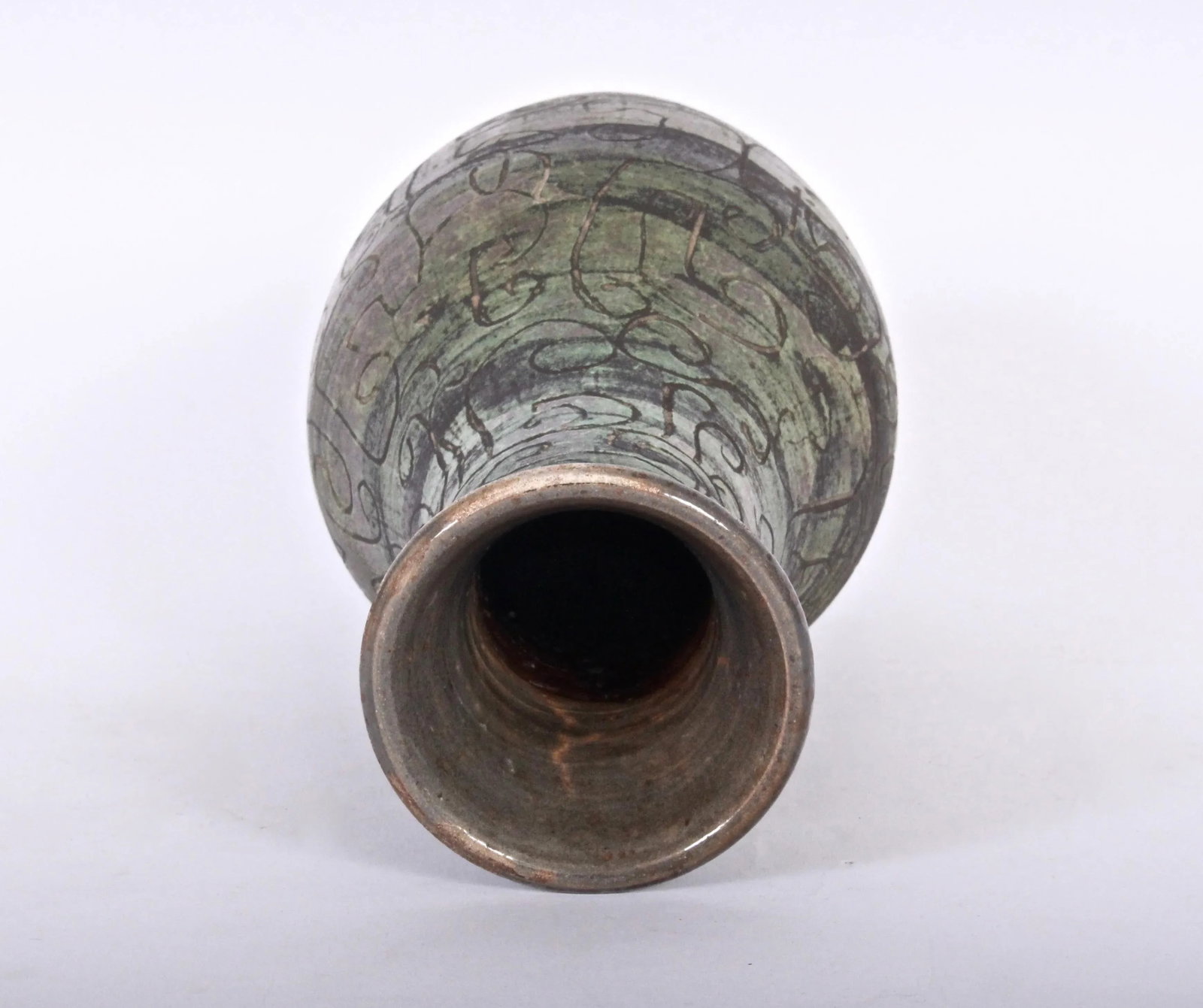 1950s Signed French Art Studio Incised Ceramic Vase - 9