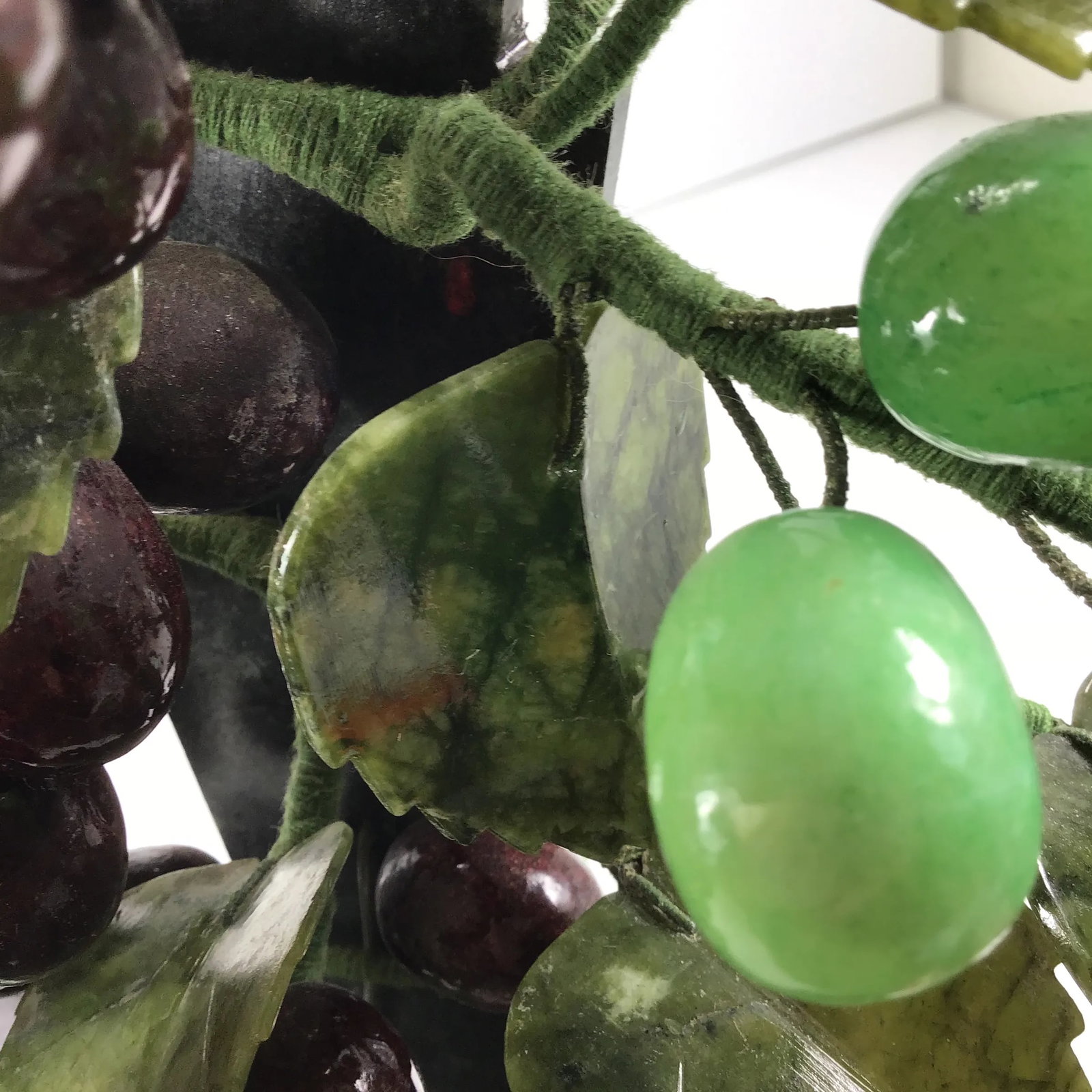 Asian Jade Stone Grape Bonsai Tree Mid 20th Century Chinese Oriental Asian Grape Bonsai Tree Vine Ja - 6