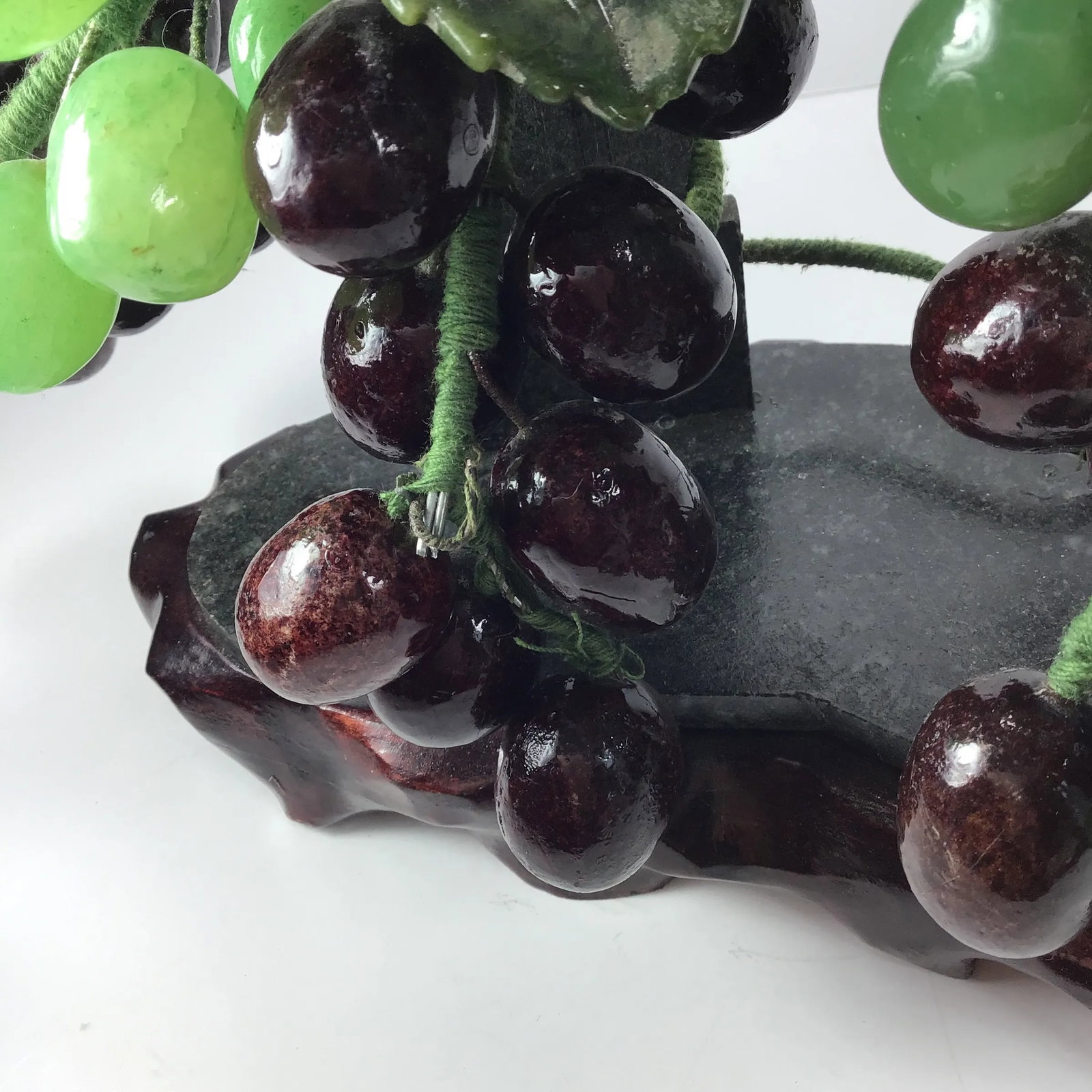 Asian Jade Stone Grape Bonsai Tree Mid 20th Century Chinese Oriental Asian Grape Bonsai Tree Vine Ja - 7