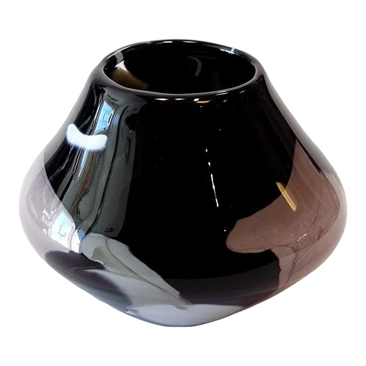 Contemporary Jesse Reece Abstract Expressionist Glass Vase: 6 inch tall art glass vase by Jesse Reece, 2010. This artwork features thick black, gray, white, and clear glass in an abstract expressionist design. Ray is honored to present collectible one-of-a-kin