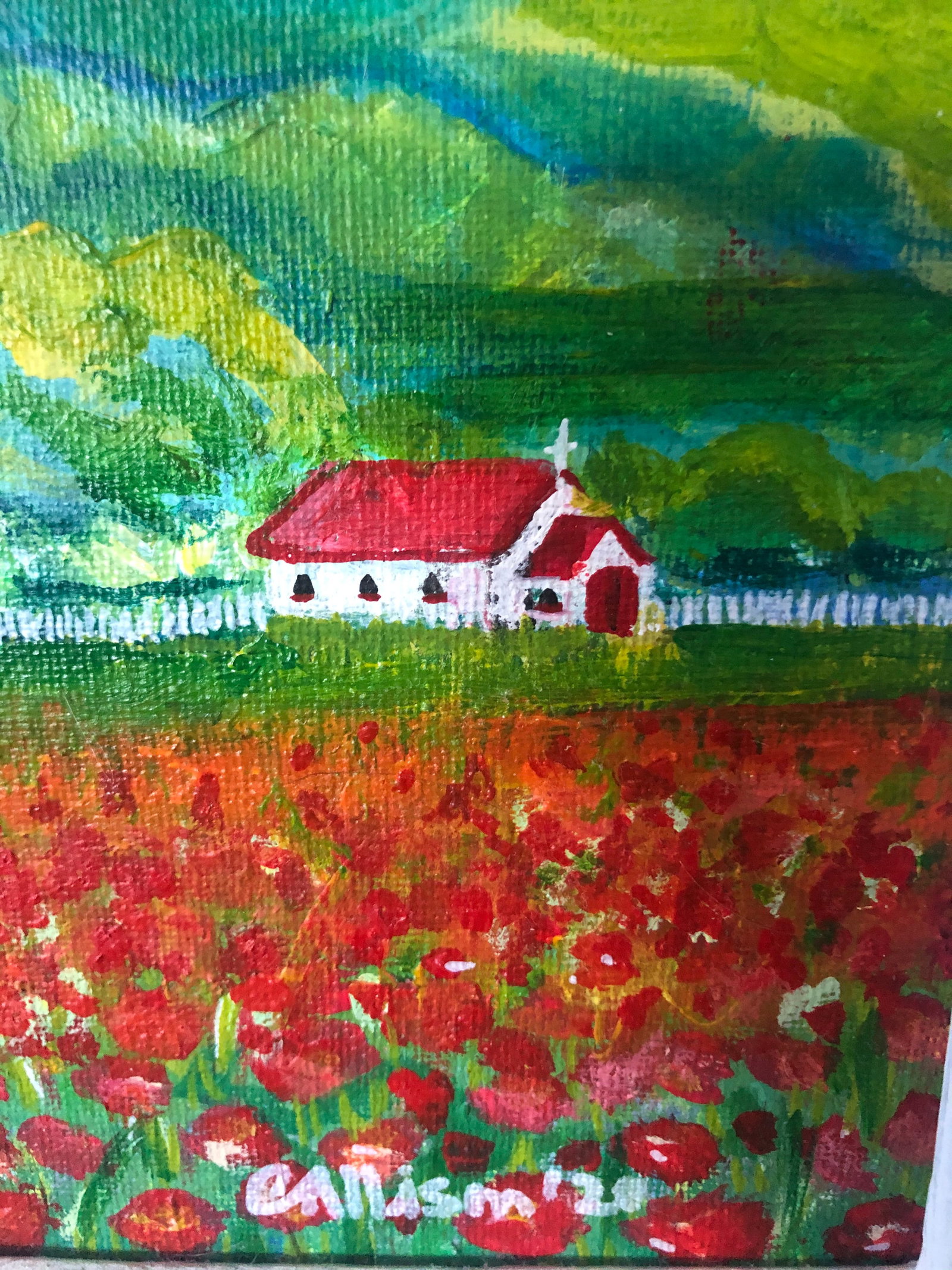 "French Poppy Field" Contemporary Expressionist Landscape Acrylic Painting by Colleen Allison - 5