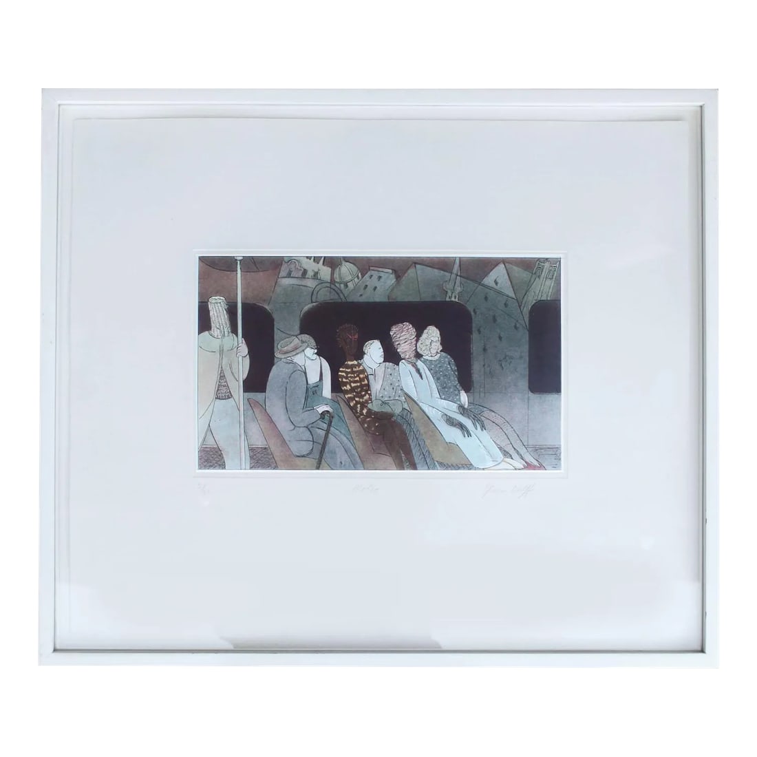 Postmodern Efram Wolff "Metro" Etching 3/25 Artist Signed & Framed: Shown is an original artist print of the work titled 'Metro' by artist Efram Wolff. Signed by the artist, this print is 3/25. Original completed in 1983, comes framed in a white wood frame and